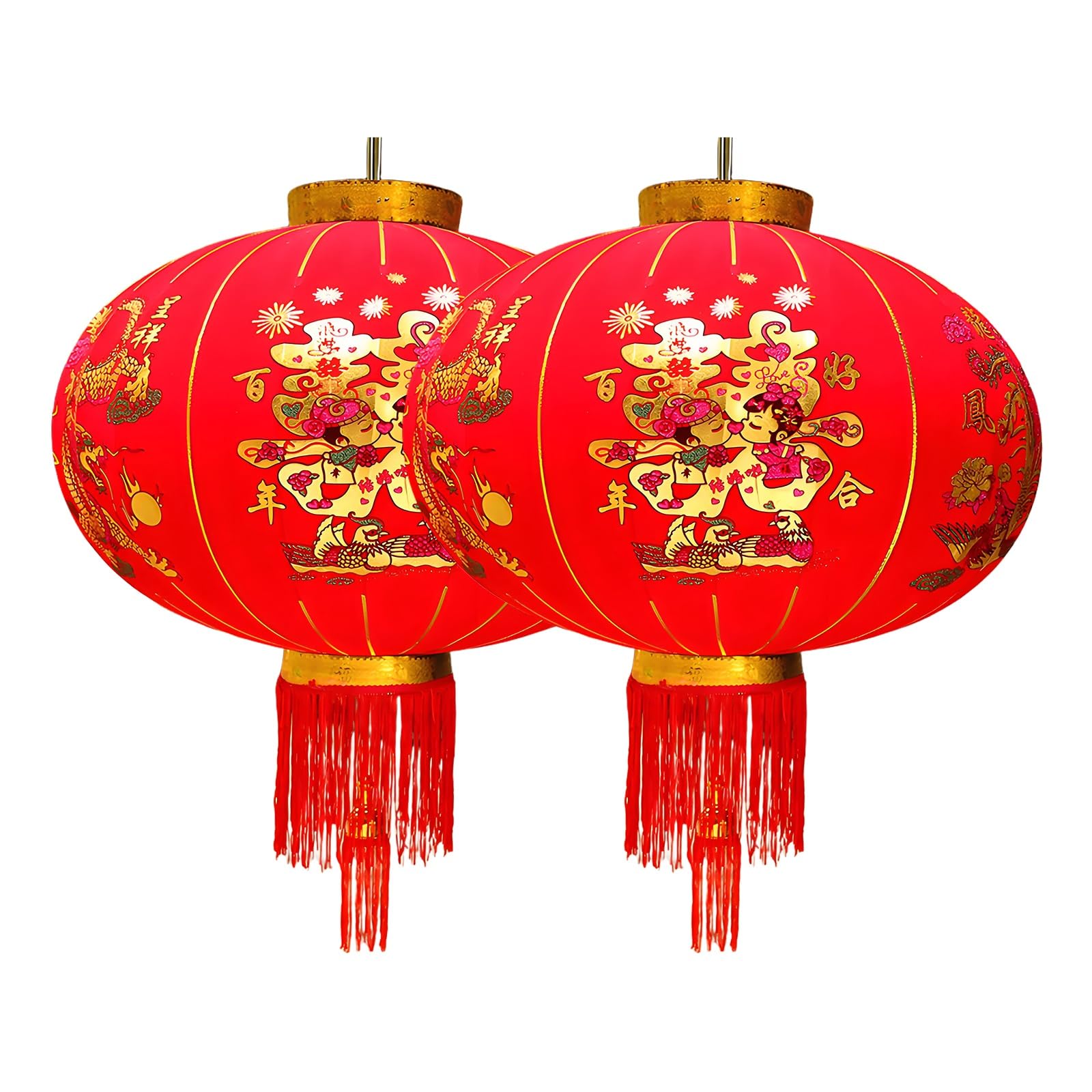 nxjaSDH Red hanging lanterns, Round Red Lanterns, Large Silk Lantern with Golden Fu, Lunar New Year Decorations for Chinese, Spring Festival