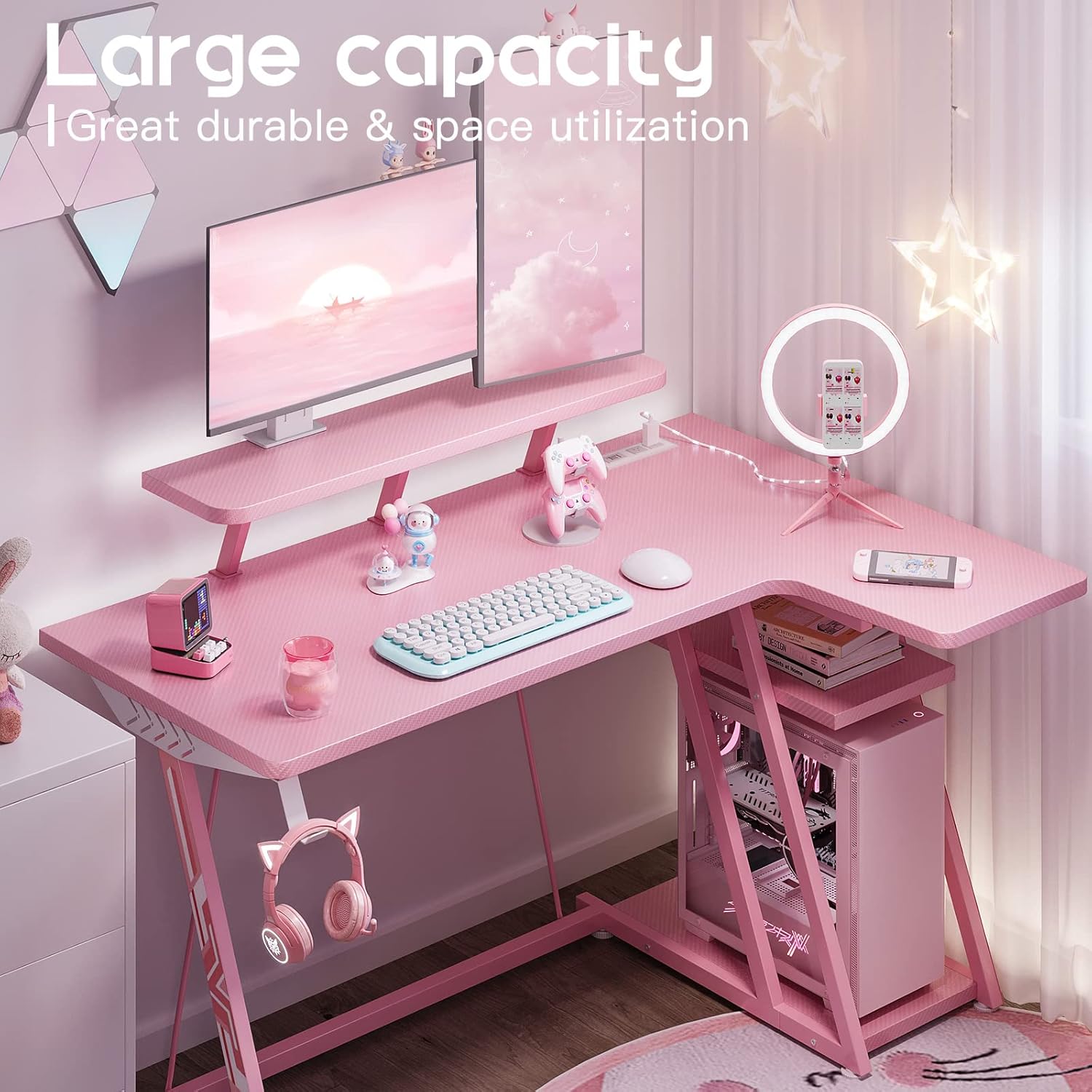 Buy MOTPK Gaming Desk L Shaped, Small Corner Desk with Storage Shelf & Power Outlets, Computer