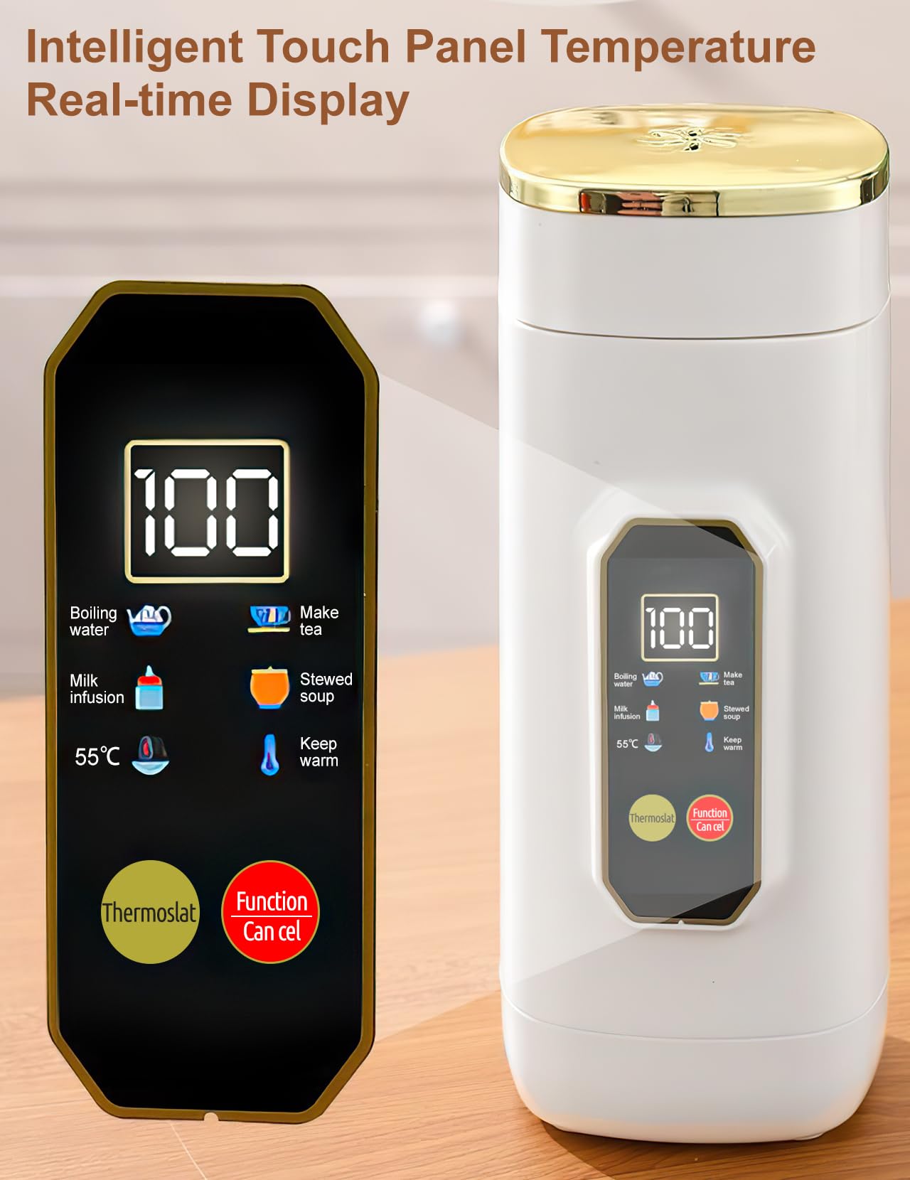Mały Czajnik Podróżny, 450 ML Mini Czajnik z 6 Ustawieniami Temperatury Wyświetlacz LED Temperatury w Czasie Rzeczywistym Przenośny Czajnik Elektryczny do Herbaty, Mleka dla Niemowląt, Kawy