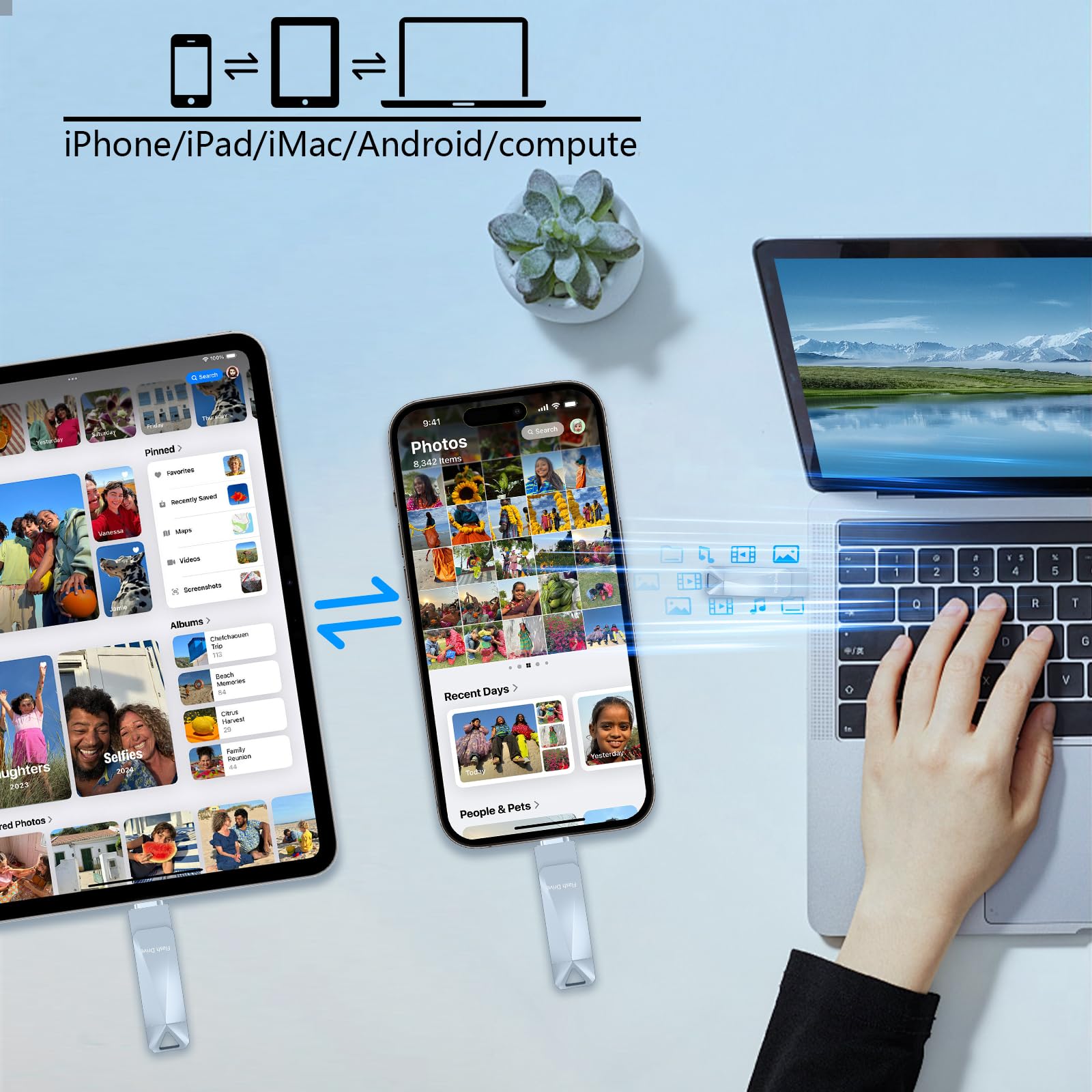 Chiavetta USB per iPhone da 512 GB, certificata Apple MFi, chiavetta USB per iPad, iPhone, computer Picture Keeper, disco rigido portatile, grigio