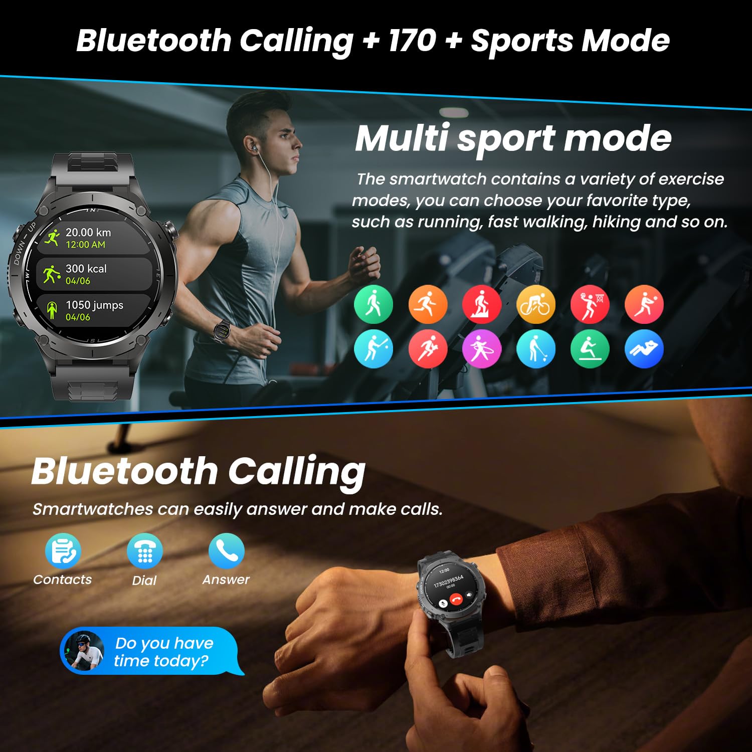 Orologio Smartwatch Uomo con GPS Sport: 1.43" AMOLED Impermeabile Fitness Smart Watch Chiamate Bluetooth con 100+ Modalità Sportive Bussola Monitoraggio Sonno 730mAH Batteria Compatibile iOS e Android