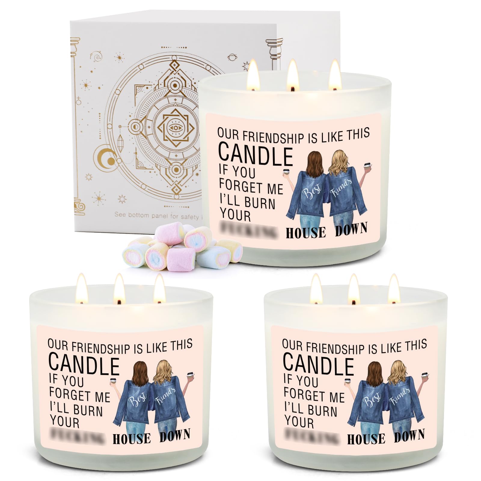 Scented Candles,3 Pack Funny Gifts for Friends,Stress Relief Gifts for Women,375H Burning,3-Wick Scented Candle 100% Soy Wax Marshmallow Candle for Birthday,Coworkers,Sister Gifts Ideas