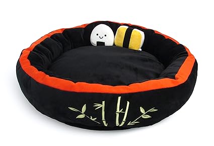Soft Plush Cute and Cozy Sushi Dog Cat Bed, 2 Crinkle Toys Included, for Small to Medium Dogs and Cats, Machine-Washable