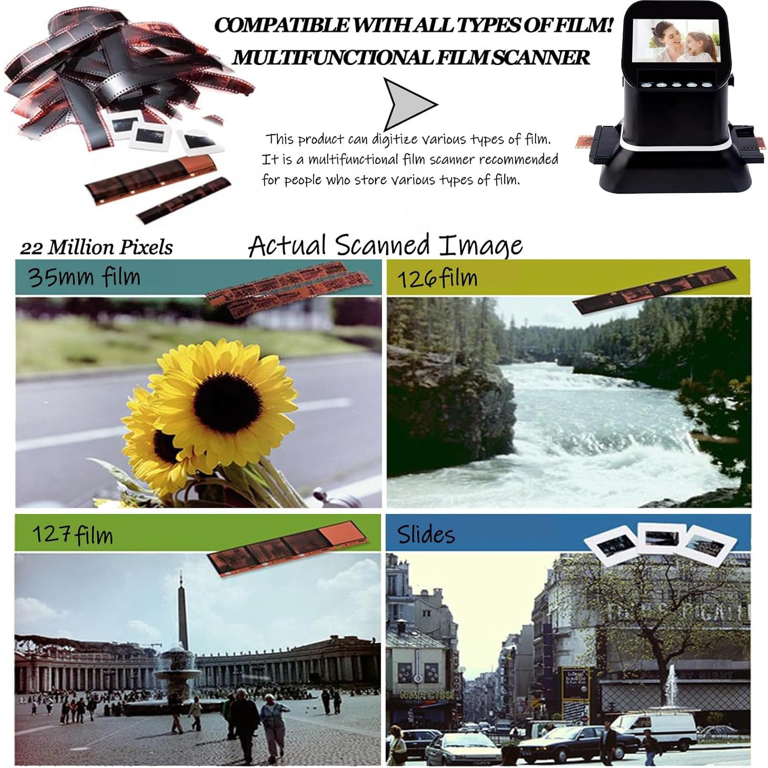 Dispositivo Digitale da Viaggio per Famiglie, Digitalizza Pellicole Medio Formato 120, Microfiche E Negativi Comuni, Semplice da Usare Durante Le Gite E Gli Spostamenti