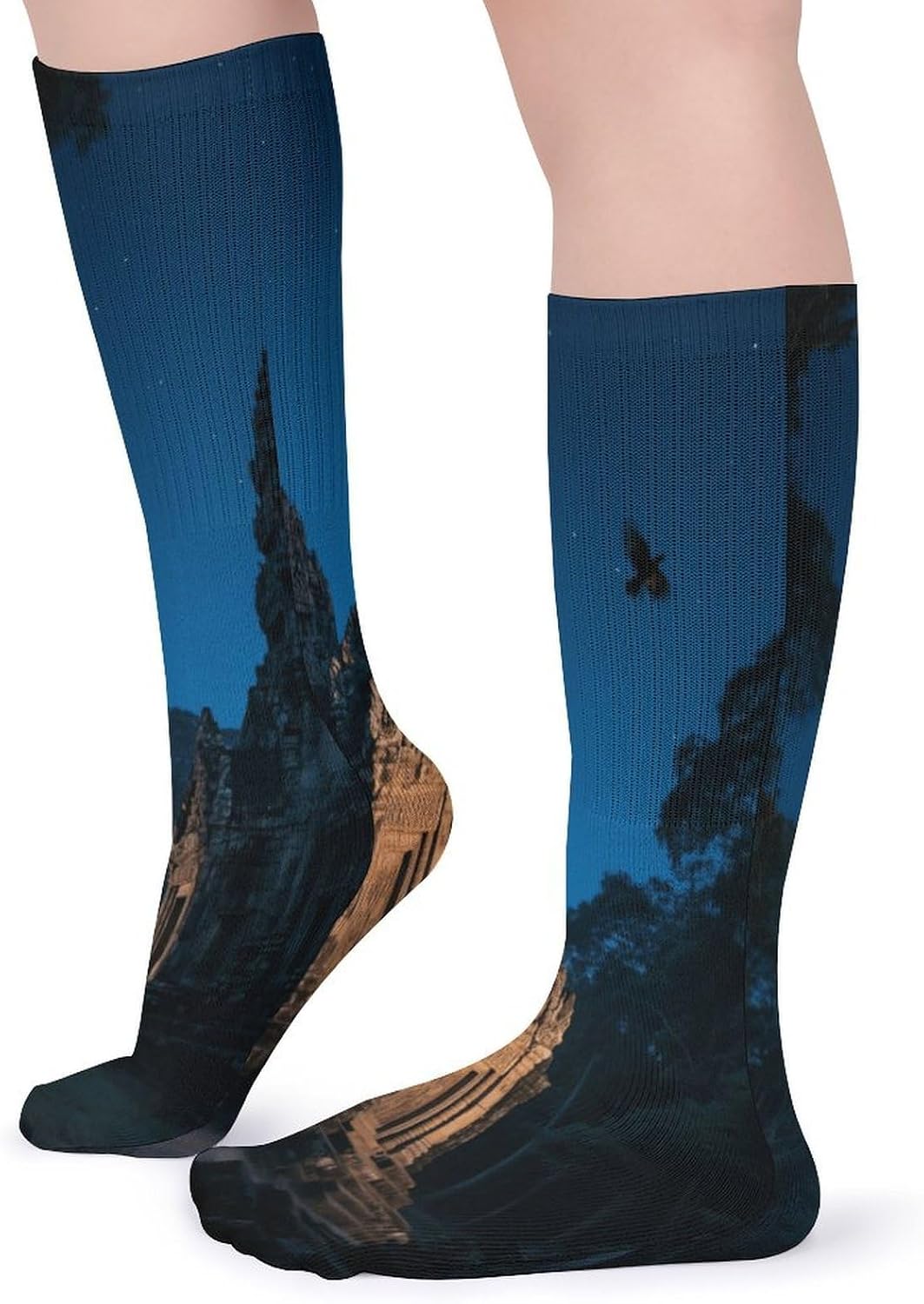 Angkor Wat Crew Socks High Stocking Thermal Socks | Tube Socks-Breathable-Moisture-Soft-wicking for Hospital Pilates Yoga for women men Grippy for office and daily walking