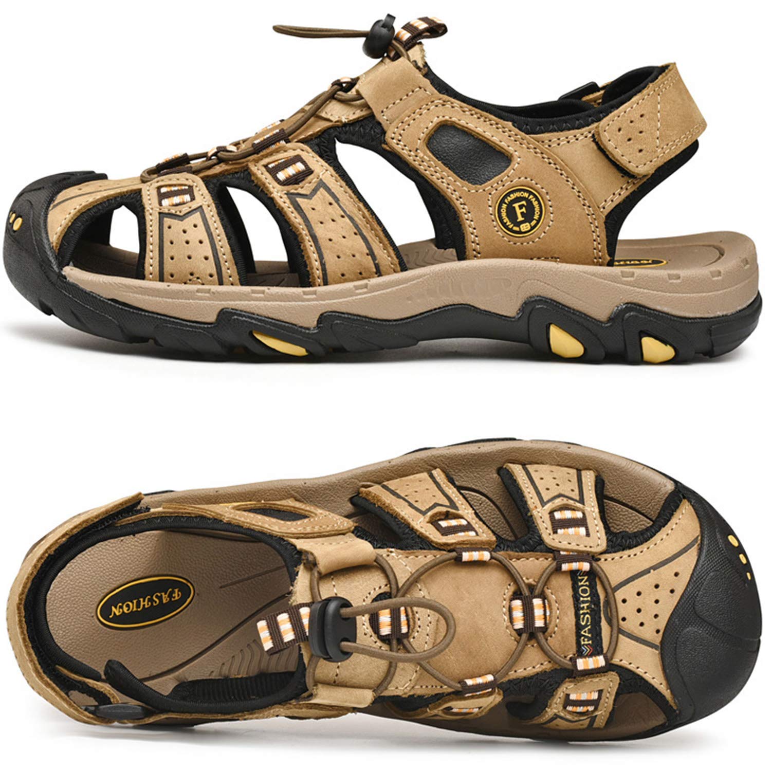 Lvptsh Sandały męskie, trekkingowe, turystyczne, buty outdoorowe, letnie buty rekreacyjne, skórzane, na plażę, do wędrówek, zamknięte, sportowe sandały na świeżym powietrzu