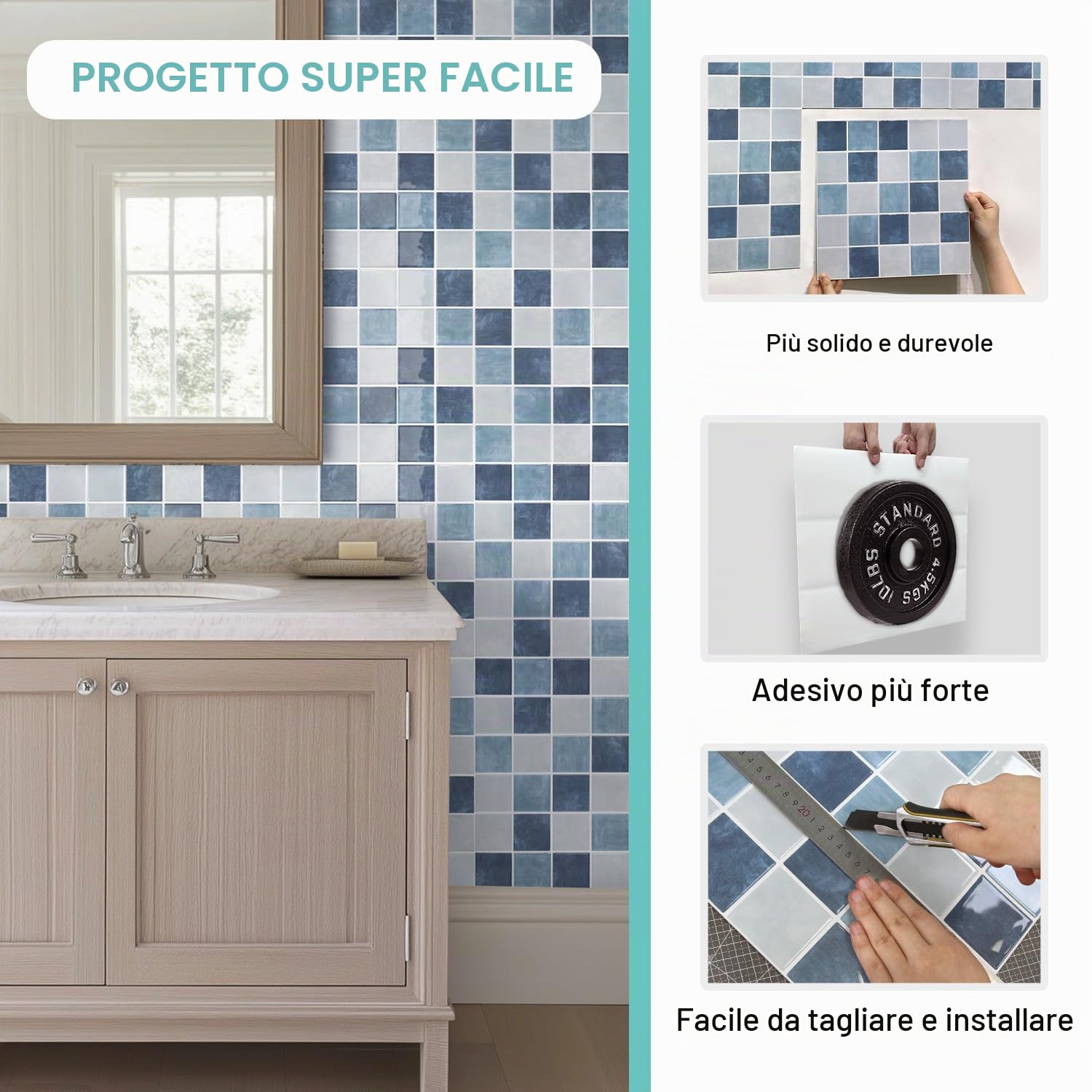 Commomy Più Spessi Piastrelle Adesive Cucina Blu-Grigio,10 pezzi | Paraschizzi Cucina Mattonelle Adesive Bagno, Vinile Pannelli Decorative 3D per Parete,30,5 x 30,5 cm
