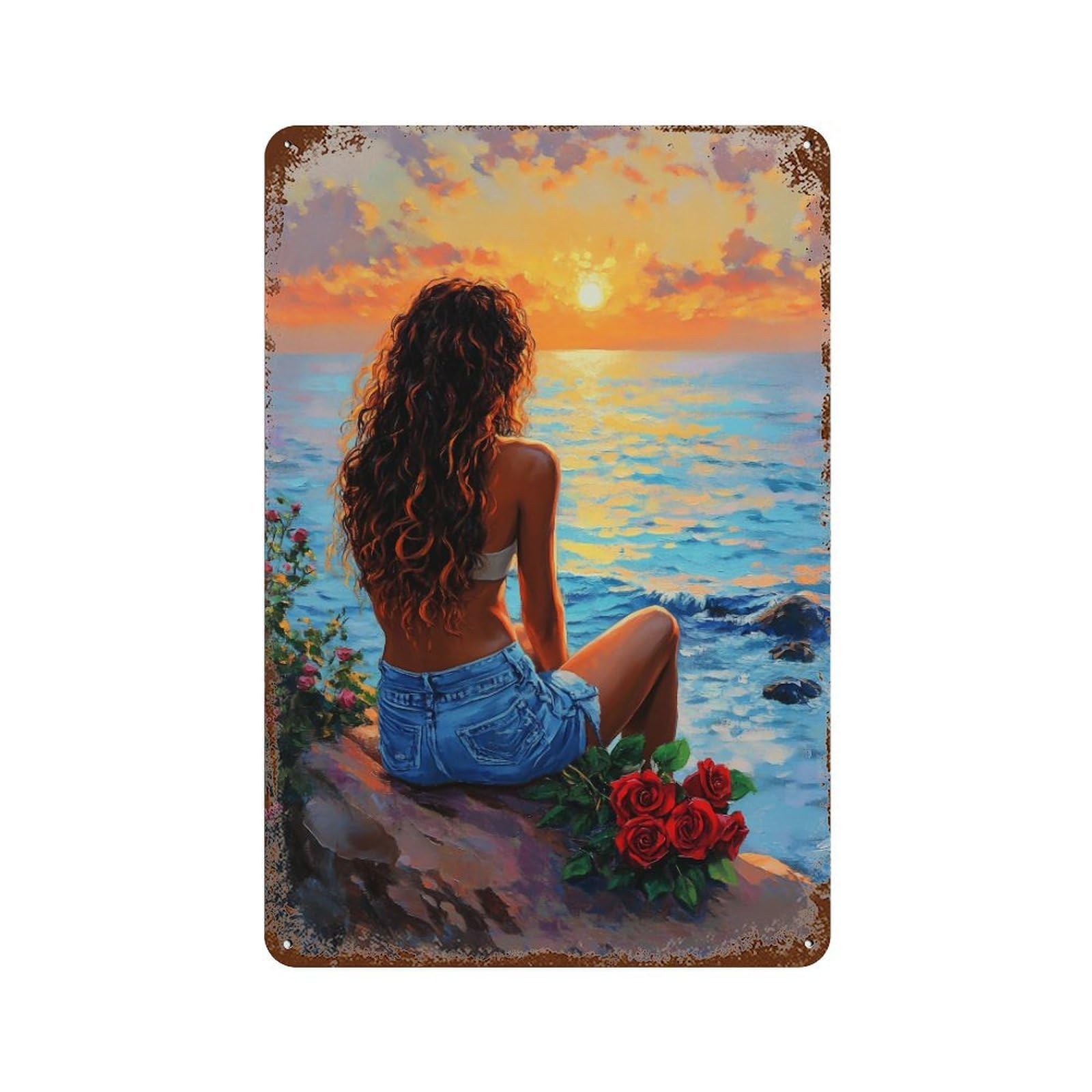 HDURYEYRYY Roses At Dusk Cliff 04 Wall Retro Iron Vintage Art Metal Tin Sign Poster Modern Home Cofffee Club Art Bar Shop Decor 30x20cm
