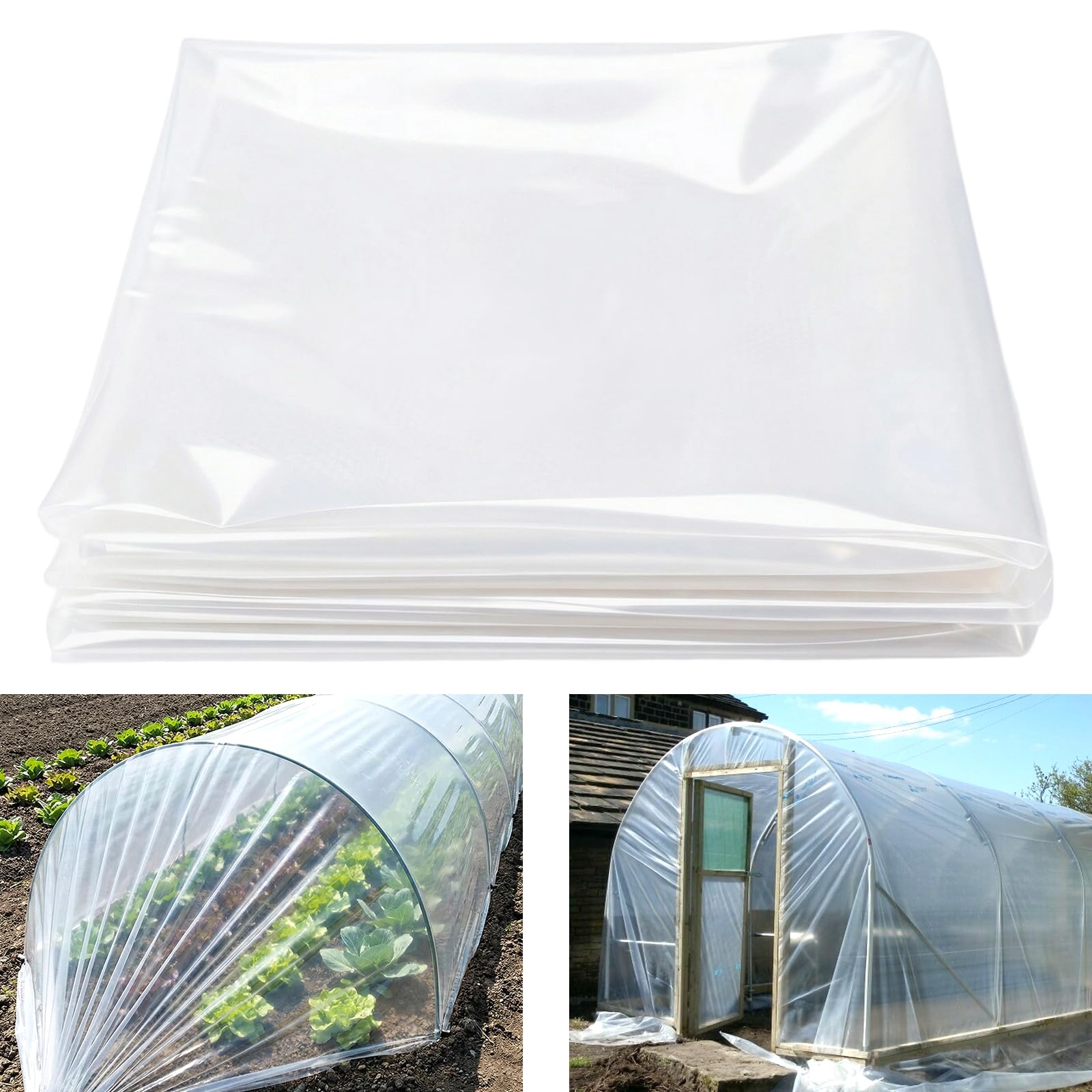 3M x 6M Heavy Duty Polythene Sheeting, Waterproof Dustproof Plastic Cover Sheets, Extra Thick Clear Plastic Sheeting for Farming, Gardening, Agriculture, Painting Work