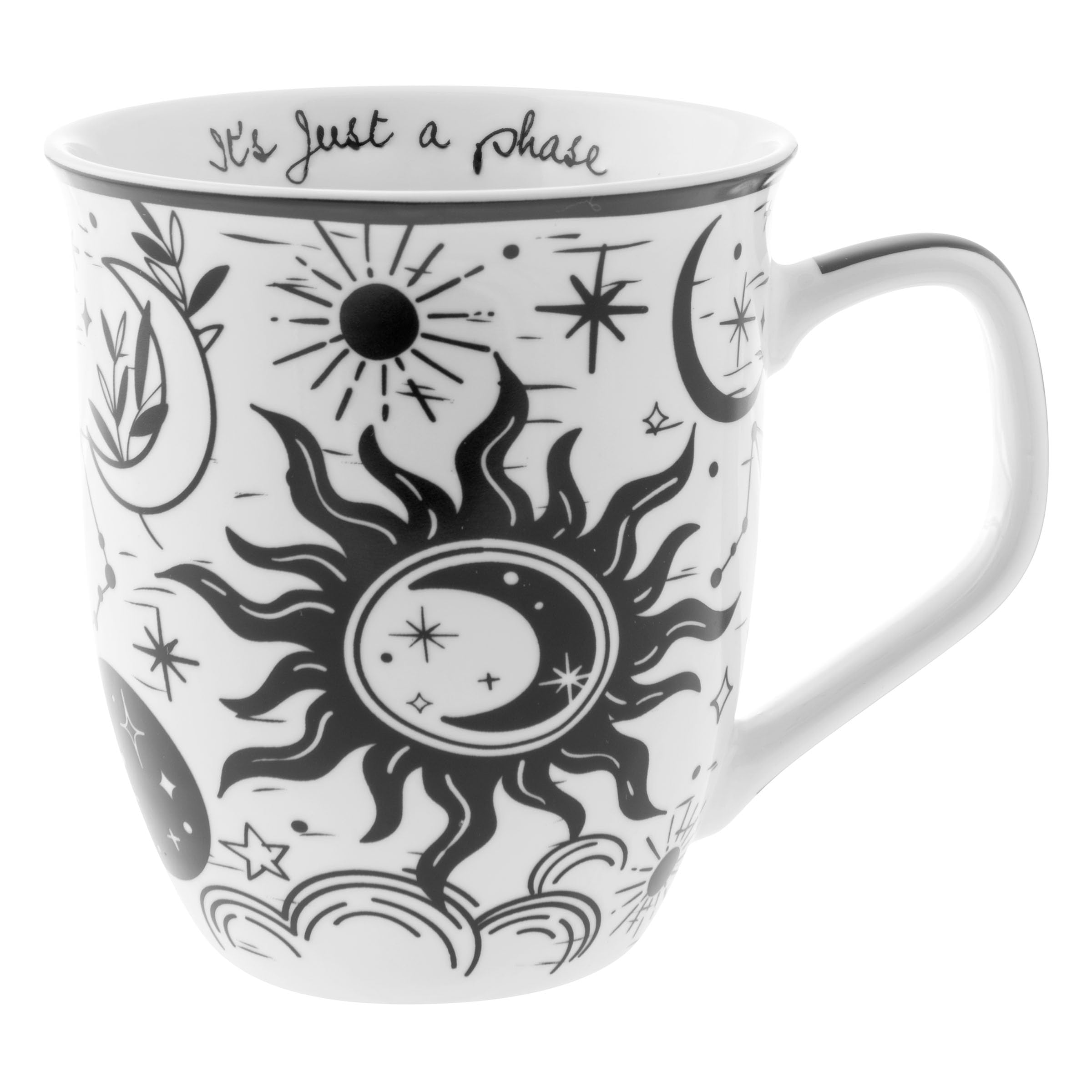 Karma Gifts 14 oz Black and White Boho Mug Celestial - Cute Coffee and Tea Mug - Ceramic Coffee Mugs for Women and Men 14 Ounces Celestial Sun