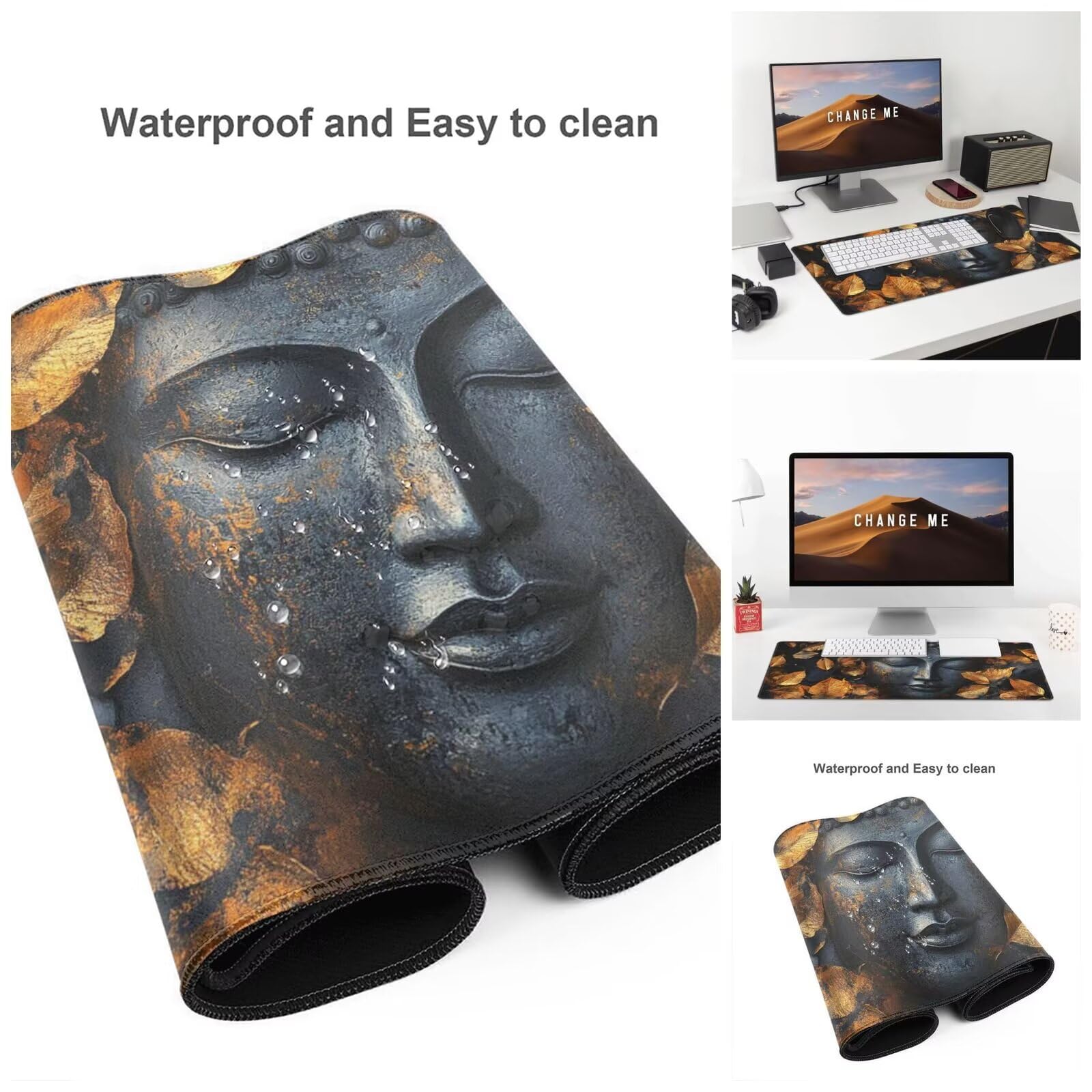 Alfombrilla Ratón Vintage Alfombrilla Ratón XXL 1600 x 800 mm, Buda Mouse Pad Gaming con Bordes Cosidos, Impermeable Mousepad XXL Base de Goma Antideslizante, Mouse Pad para Oficina Accesorios Q262