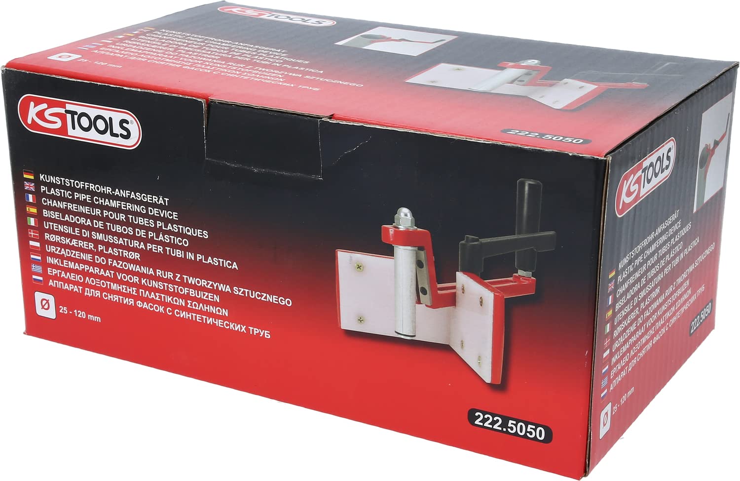 KS Tools 222.5050 Urzadz do fazowania rur z tworz. Sztucz Ø 25 - 120 mm, 176mm