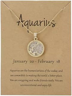 Gold Star Sign Coin Constellation Pendant Chain Necklace – Day – Aquarius (20th January - 18th February) - Zodiac Constellation Horoscope Celestial Astrology Jewellery - Women Men Gift