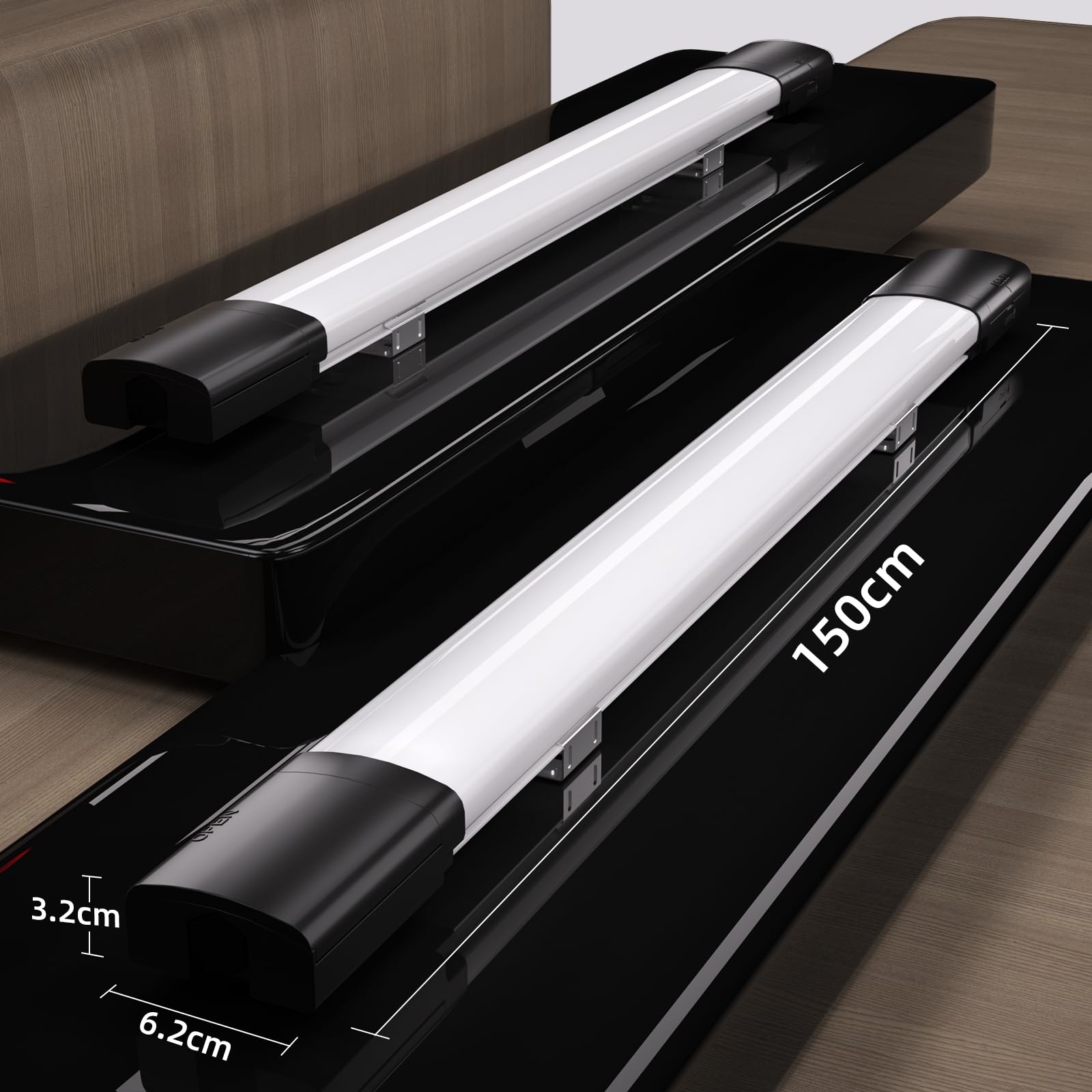 Modlicht LED Fluorescente 150cm, 45W 4950LM Neon Tubo, Garaje 5000K, IP65 Impermeable Luz de Techo para Oficina Taller Sótano Almacén Baño Cocina, Negro