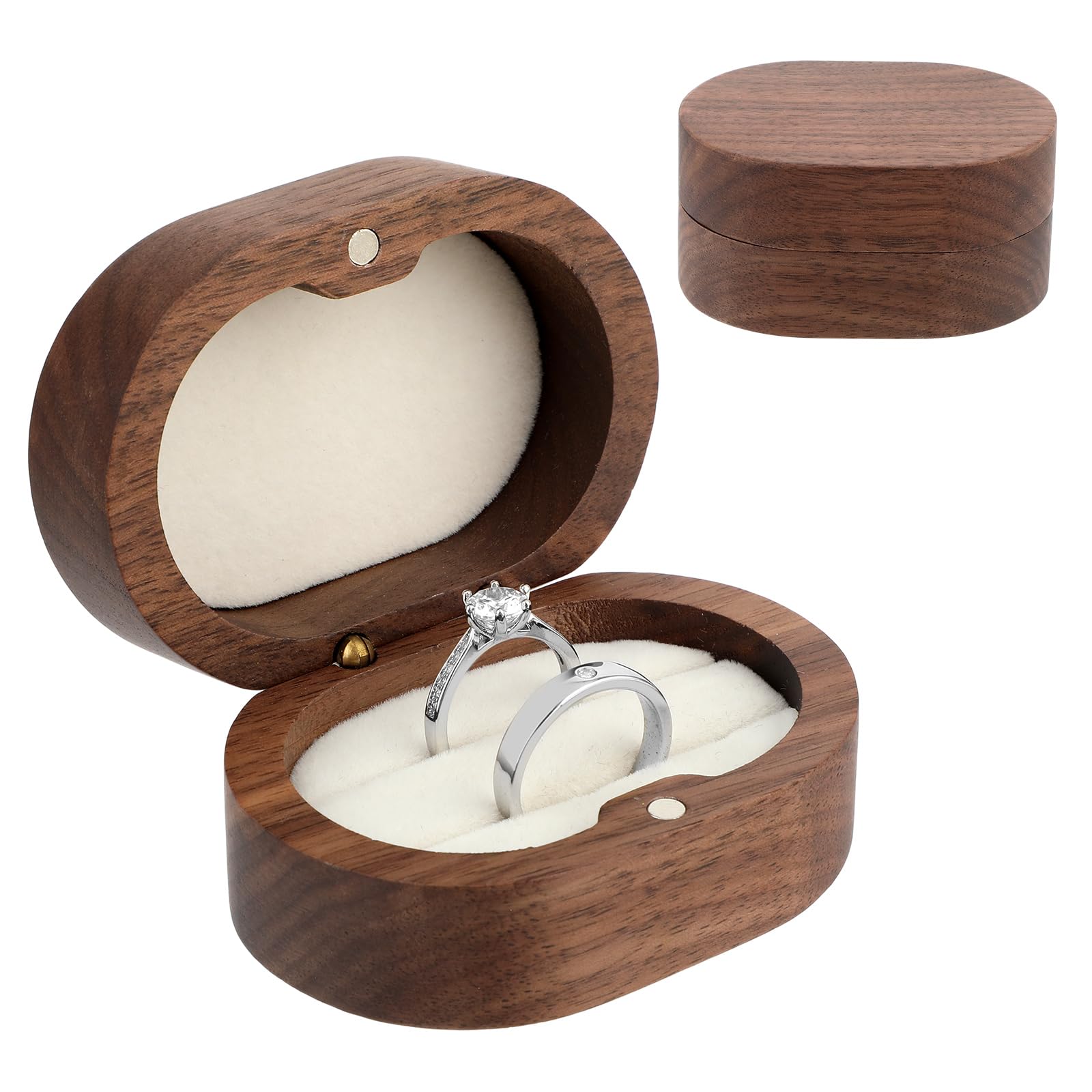 Scatola Porta Anelli In Legno Per Matrimonio - Doppio Spazio, 14x6x8 Cm - Bianco Foderato