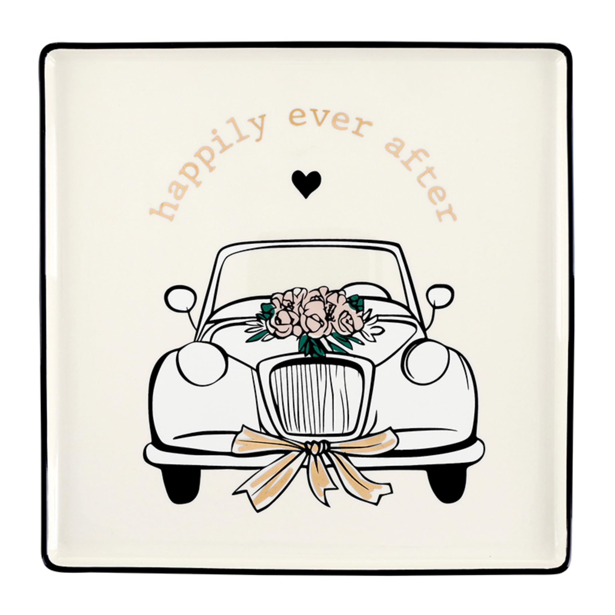 Santa Barbara Design Studio Serving Platter - Square Ceramic Plate with Wedding Car Artwork, 10", Happily Ever After