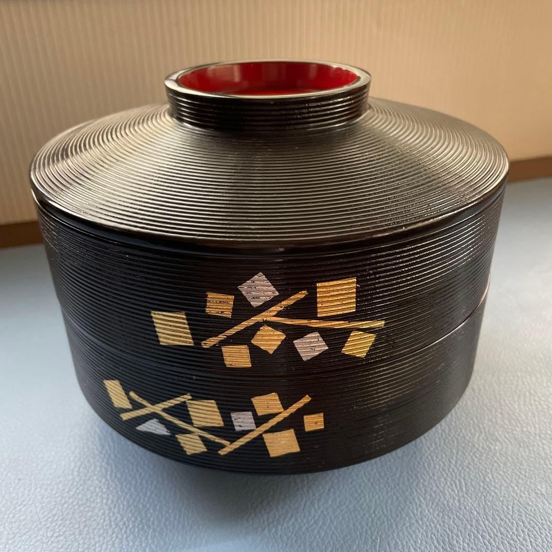 京都 象彦 大内重 円形 二段重箱 天然木