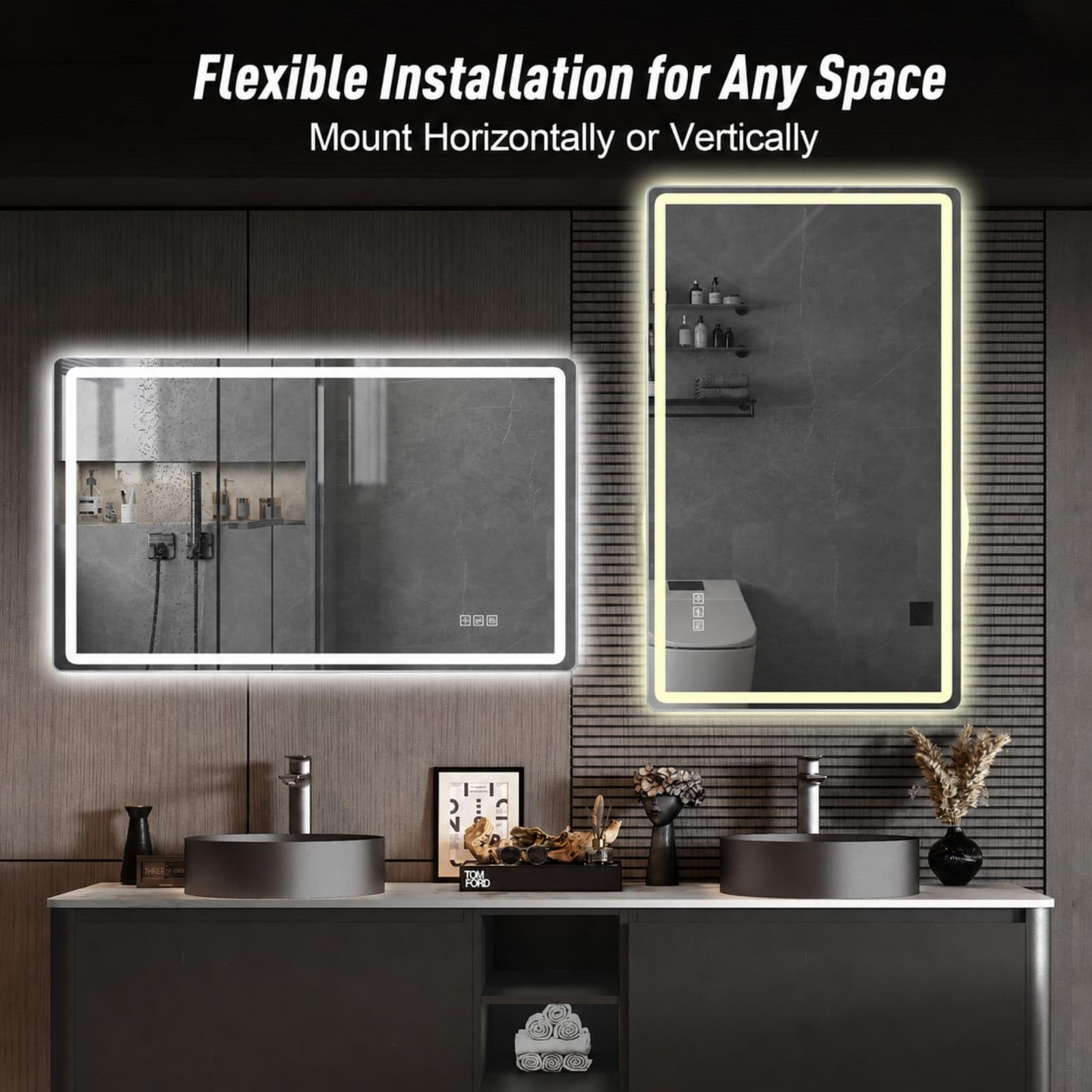 KOMHTOM Miroir Salle de Bain LED, 100x60cm, Anti-buée