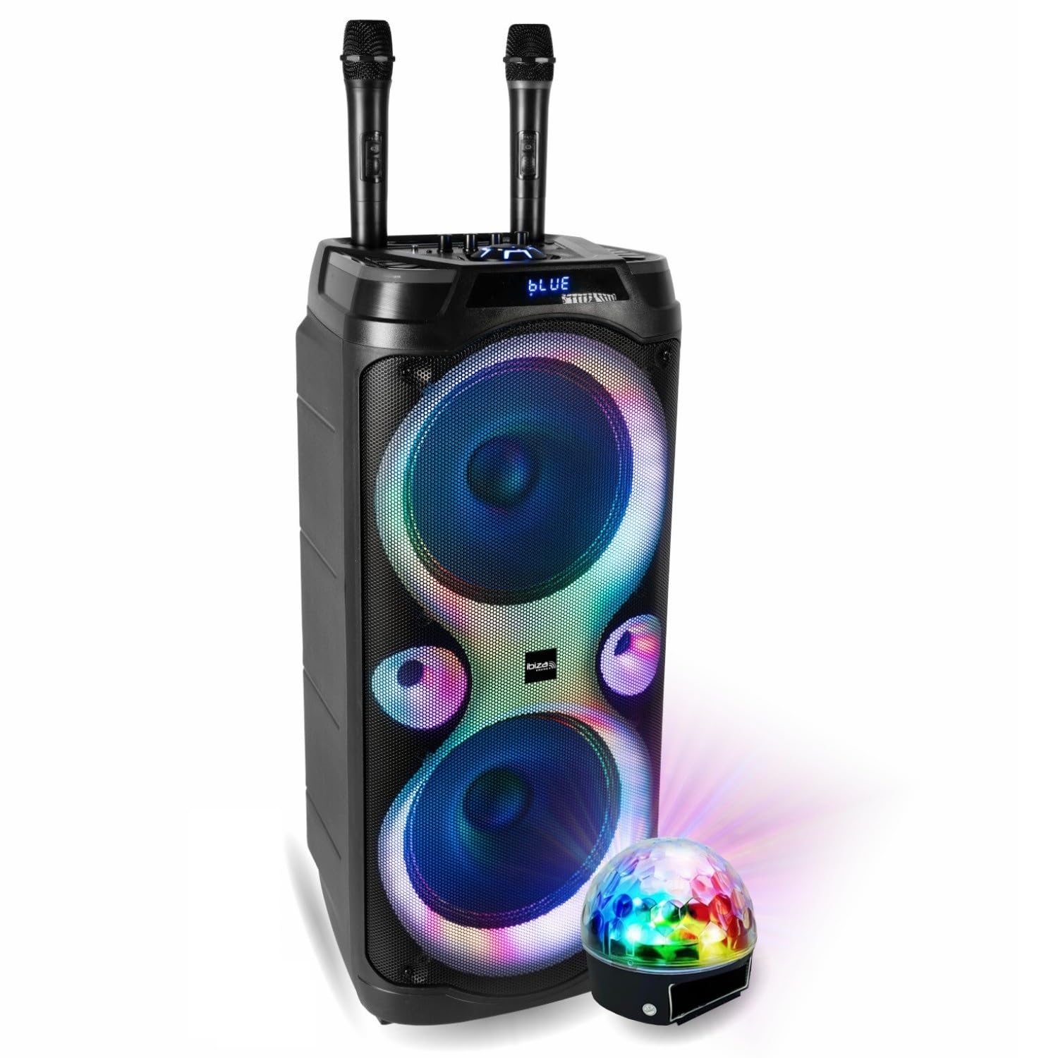 Ibiza Sound - Pack Enceinte Karaoké Columba-Karaoke 1000W USB Bluetooth TWS - 2 Micros sans Fil - Effet Astro LED 6 Couleurs - Soirée