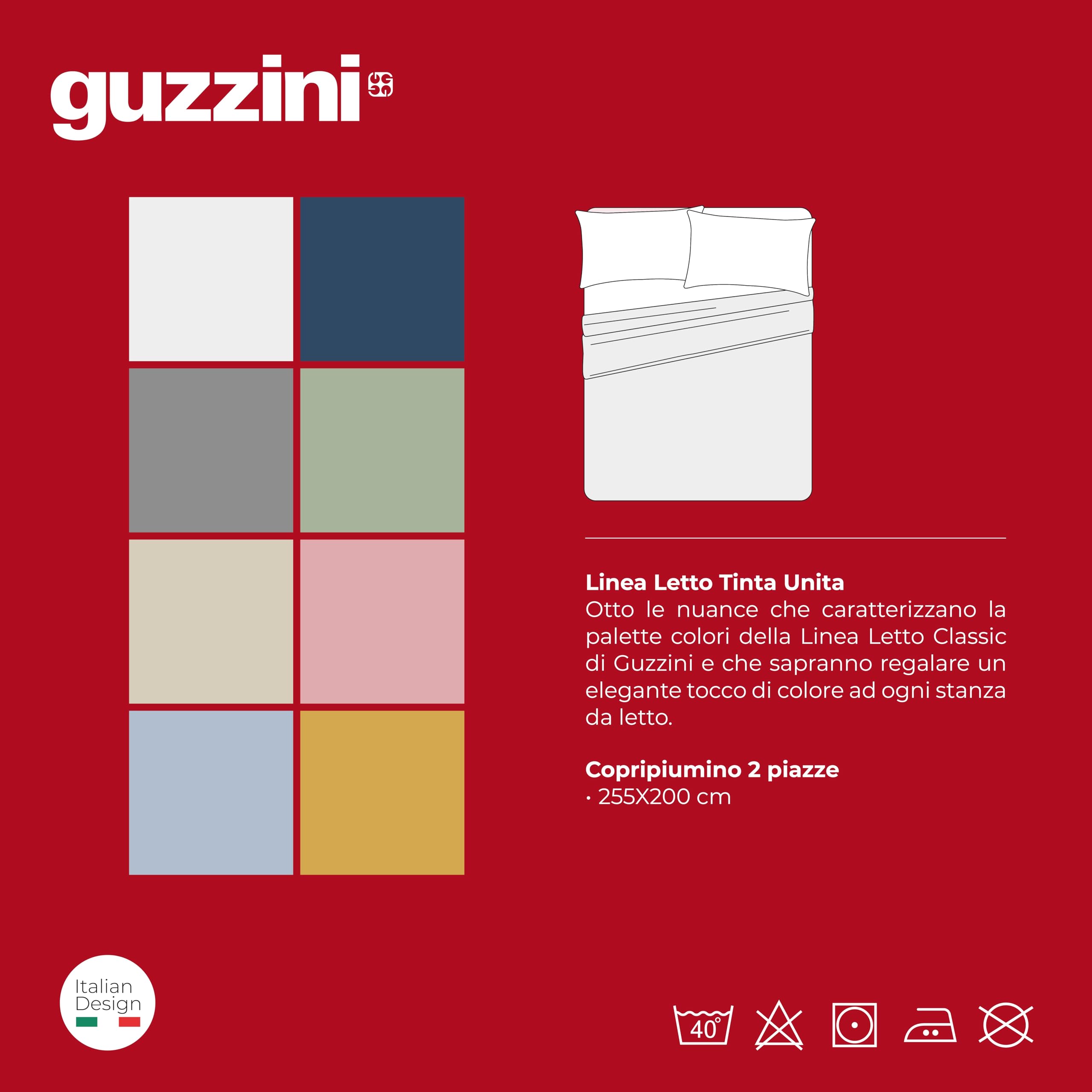 GUZZINI Classic - Copripiumino Matrimoniale Cotone 255x200 100% Percalle Certificato OekoTex Fresco e Traspirante, Sacco Copri Piumino con Patelle da 40 cm per Biancheria da Letto Morbida Resistente