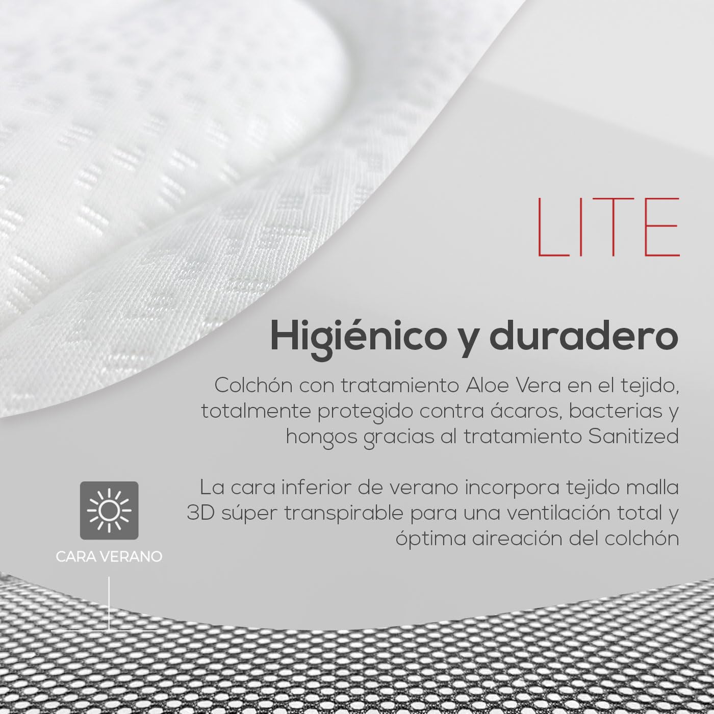 DUÉRMETE ONLINE Colchón Viscoelástico Lite Reversible, Firme y Confortable, Muy Transpirable, Cara Invierno / Verano, Blanco, 90 x 190 cm