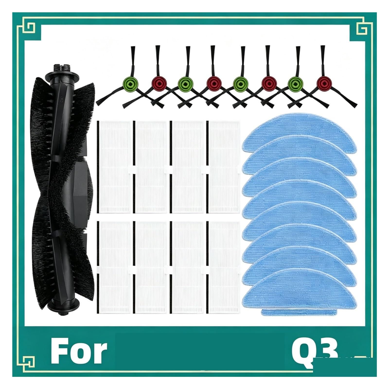 Kit De Accesorios for Robot Aspirador Compatible Con Robot Aspirador Everybot Q3, Cepillo Lateral De Repuesto, Paño De Fregona, Repuestos De Limpieza De Bordes(4 Pack)