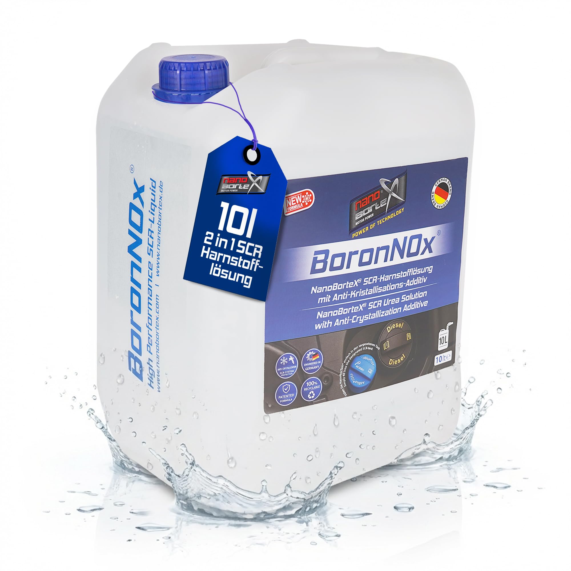 NanoBorTeX BoronNoX® 10L – Gebrauchsfertige 2-in-1 Harnstofflösung mit Additiv für AdBlue® | Anti-Kristall Formel wirkt als SCR Reiniger | Schützt Injektoren & System | Für alle Diesel PKW & LKW