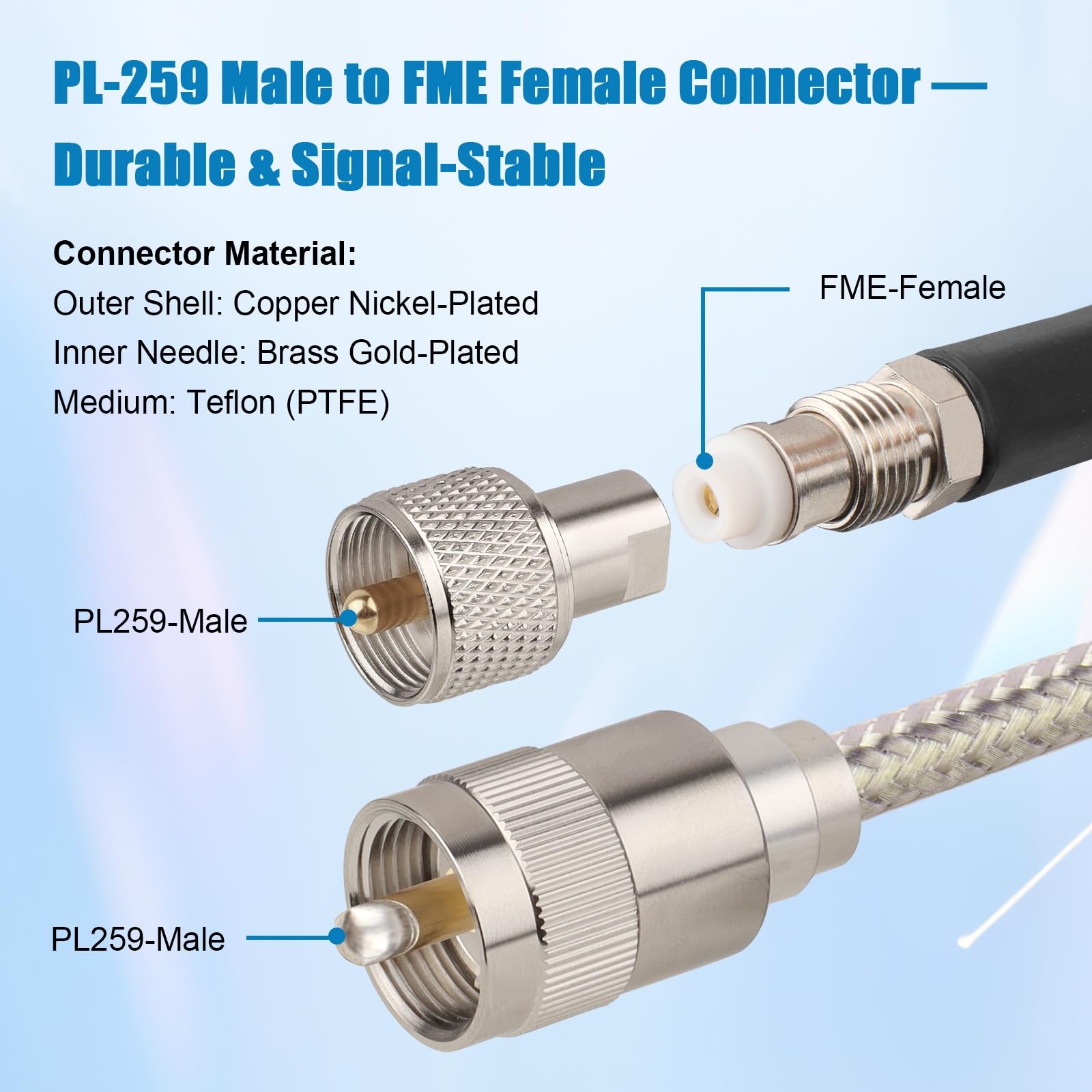 CB-Koaxialkabel, RG8X FME-Buchse auf UHF-PL-259-Stecker mit FME-Stecker auf PL-259-Adapter, verlustarmes RF-Koaxialkabel für Antenne, CB-Radio, Ham Radio, Marine, Mobile und GPS-Systeme