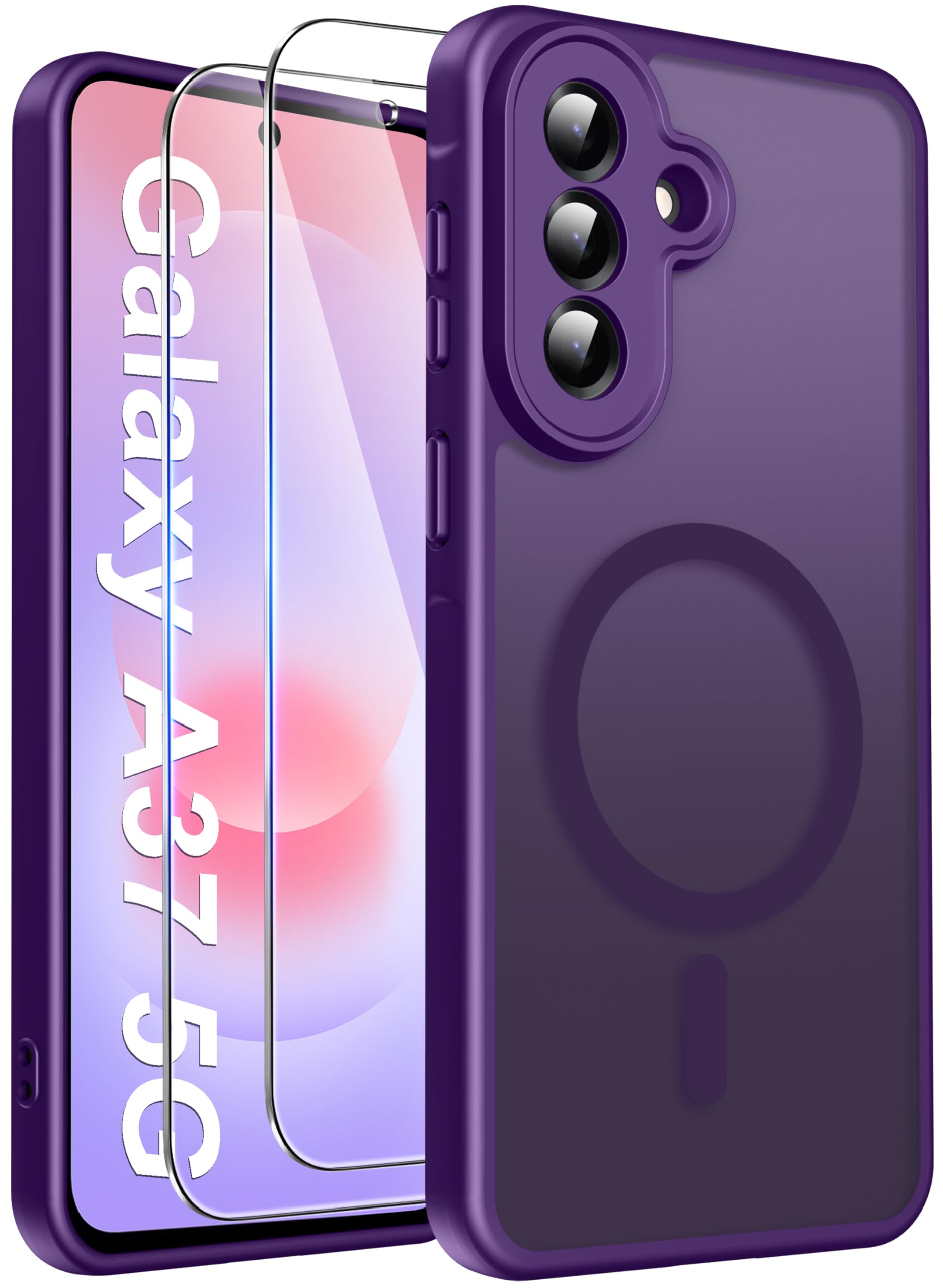 Opkiegrn für Samsung Galaxy S25 5G Hülle, Kompatibel mit MagSafe mit 2 Stück Panzer Schutz Glas Folie, KameraSchutz Folie Stoßfest Kratzfest Transluzente Matt Handyhülle für Samsung S25, Grau
