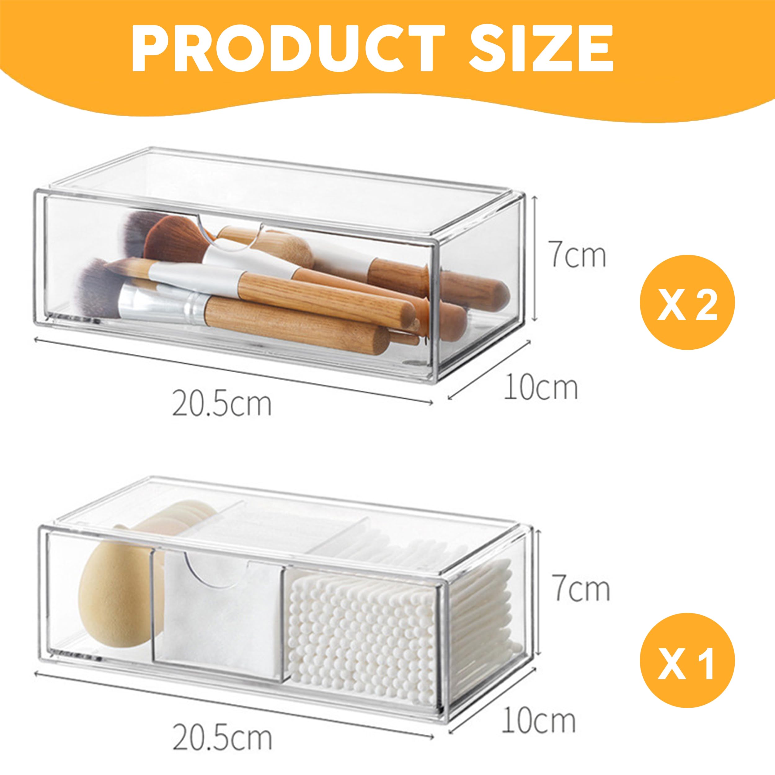 ALINK Badezimmer Organizer Mini mit Schubladen 3 Set, aus Acrylic stapelbar Transparent,für Kommode Waschtisch Badezimmer Spiegelschrank innen