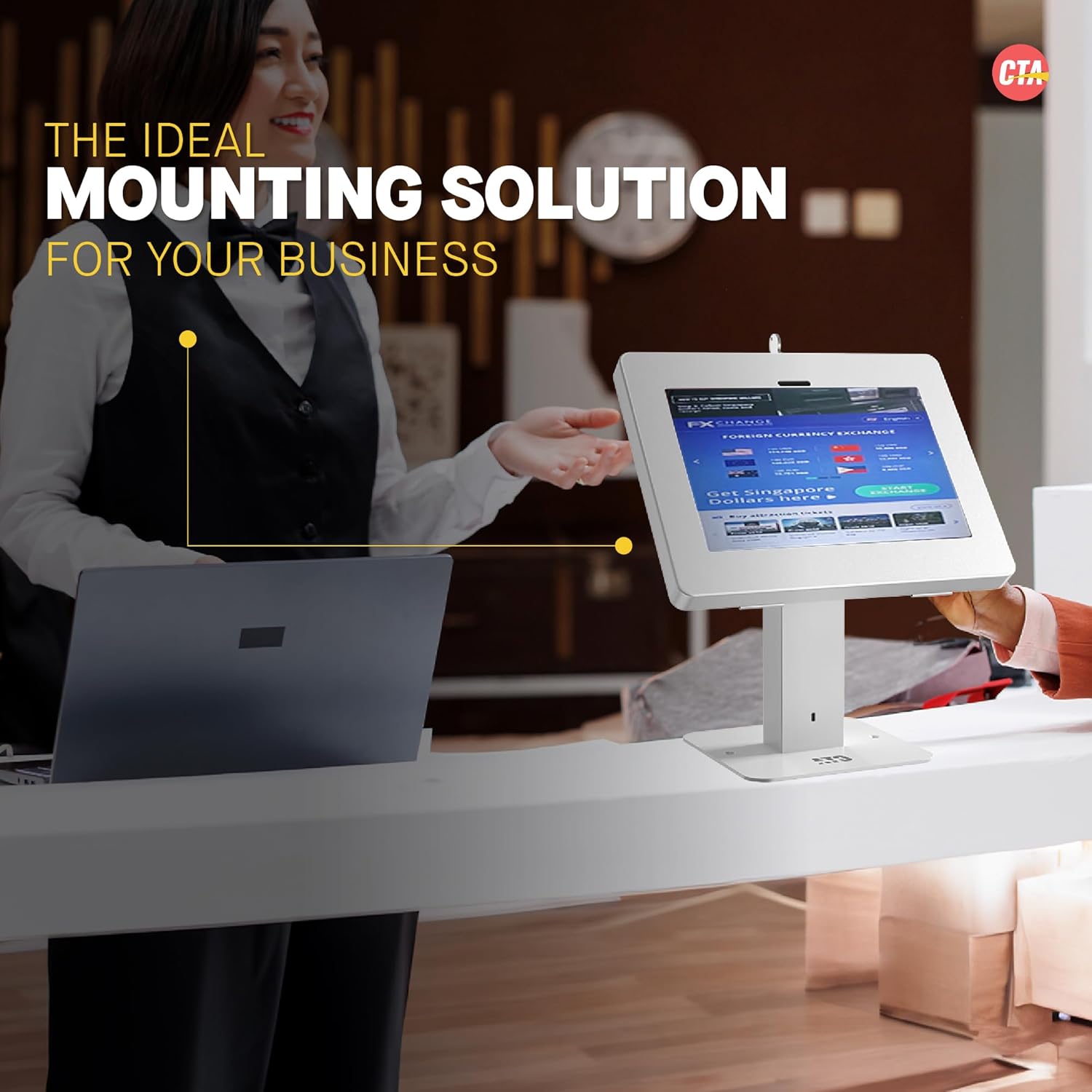 Sleek Rotating POS Desk Mount with Security Enclosure for iPad 10th Gen A16, iPad Air 11" M3 & M2, Pro 11", Galaxy Tab A7 & More - White (PAD-RSDMW)