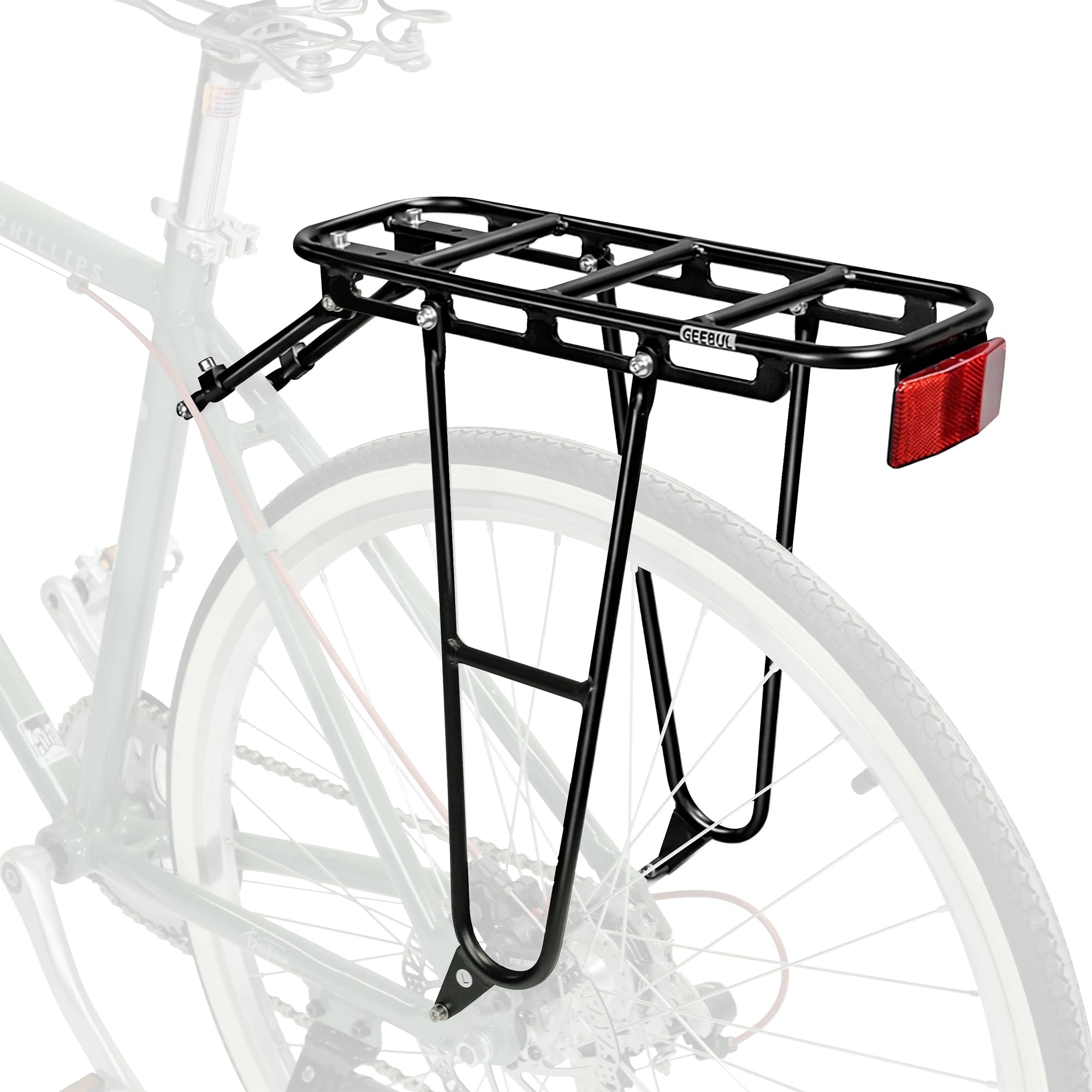 Rear Bike Rack Aluminum, Bike Rear Rack for 26-29" Bicycles, 25kg Capacity, Lightweight Bike Cargo Rack, Easy Install with Tools & Reflector