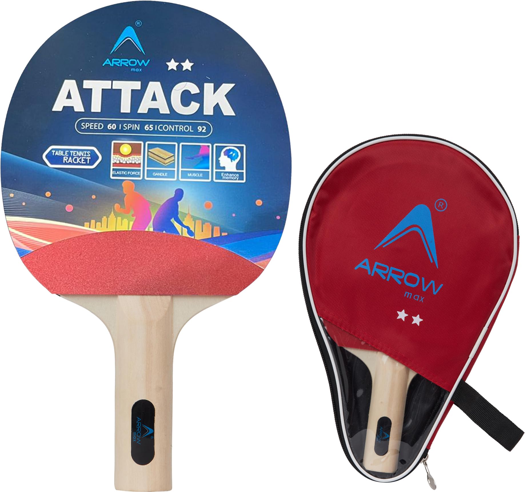 ArrowMax Table Tennis Bat Racket Premium Wood for Kids Adults Full Zip Cover Multicolor Table Tennis Racquet (Pack of: 1, 390 g) (B0CBCN8BFL) Amazon Price History, Amazon Price Tracker