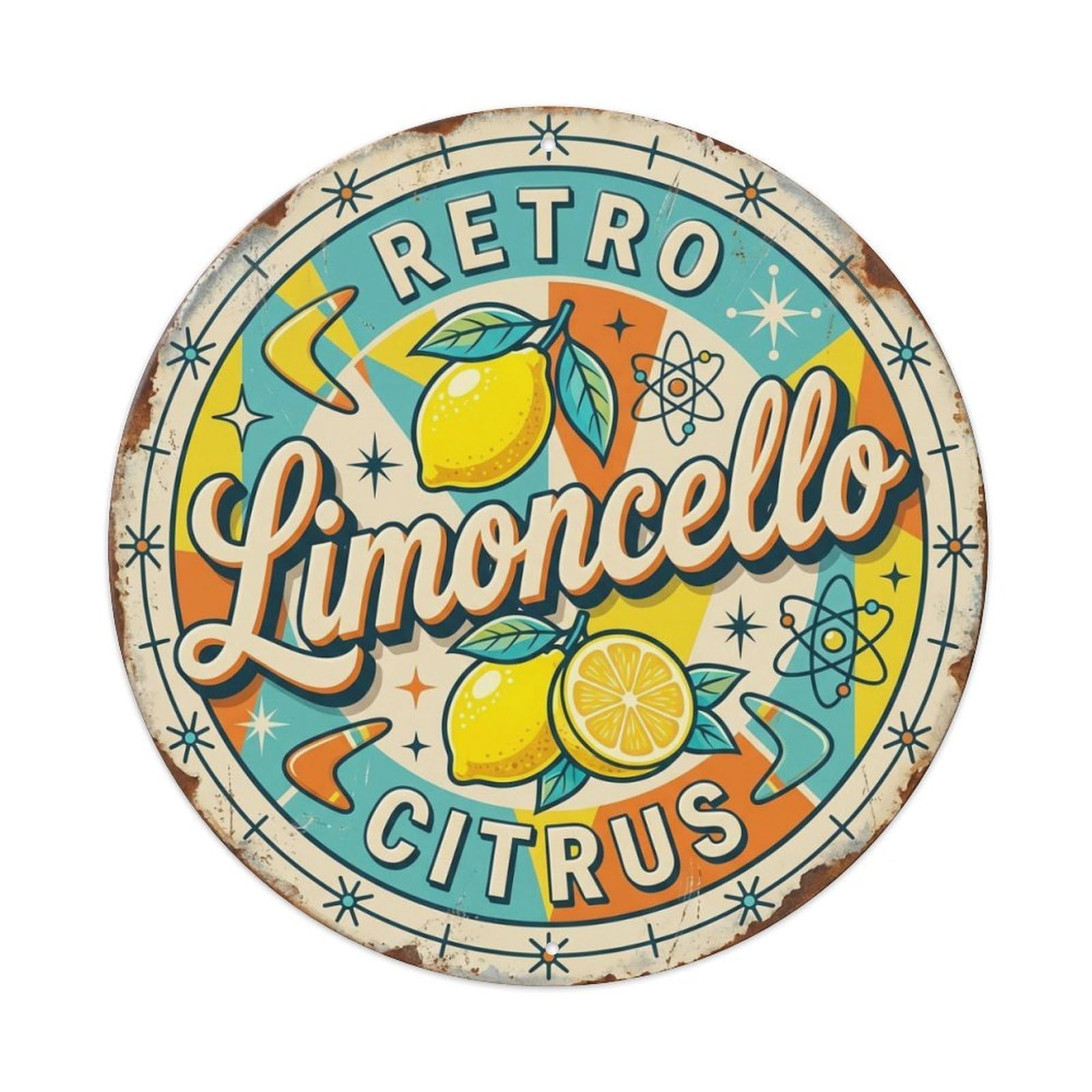 Retro Limoncello Citrus Badge Metal Tin Sign Plaque Wall Decor for Cafe, Club Bar, Office, Home Garden Round Metal Poster 8x8Inch