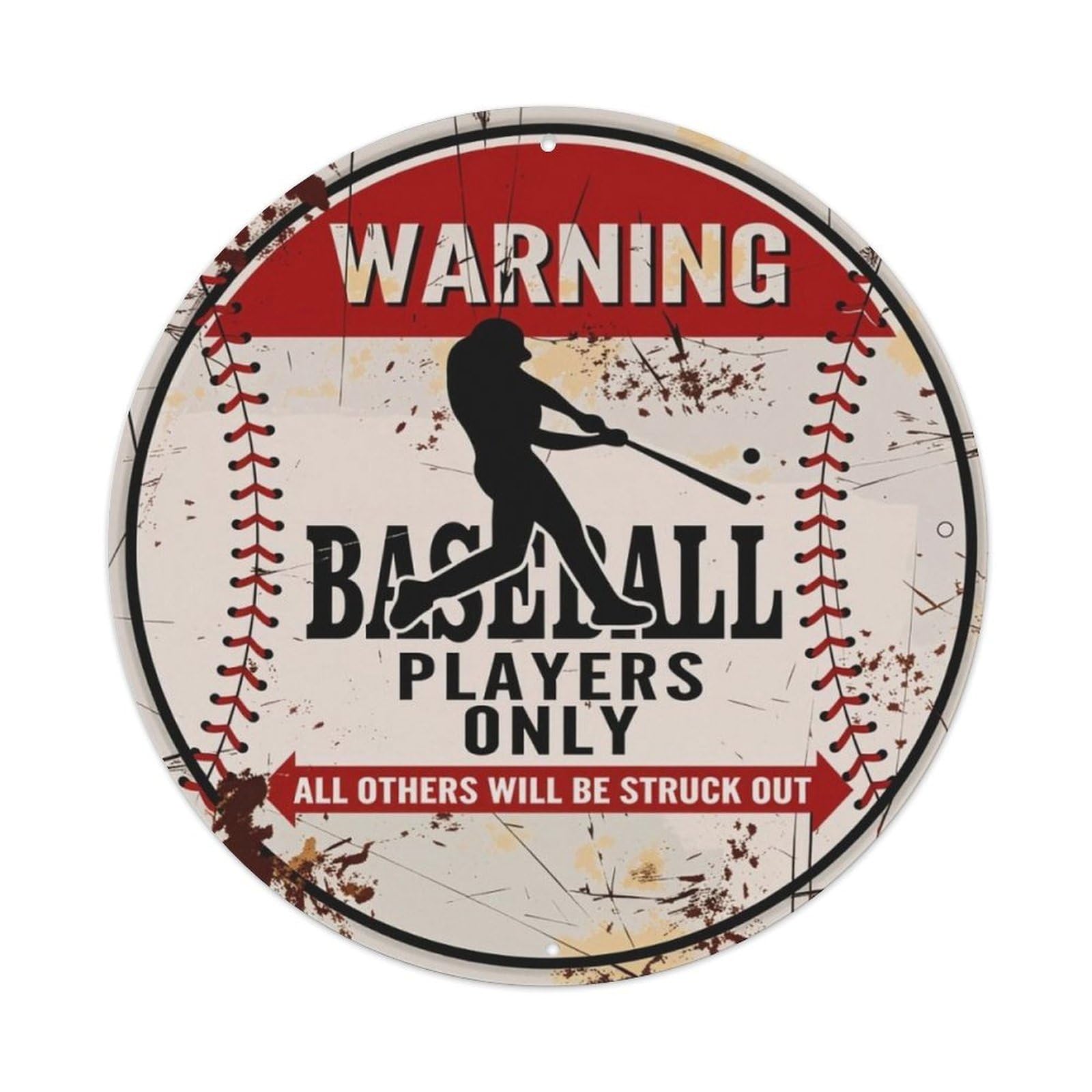 Vintage Baseball Players Only Funny Warning Round Sign Vintage Aluminium Metal Sign, Retro Wall Decor for Home, Bar, Garage & Farmhouse 20x20cm