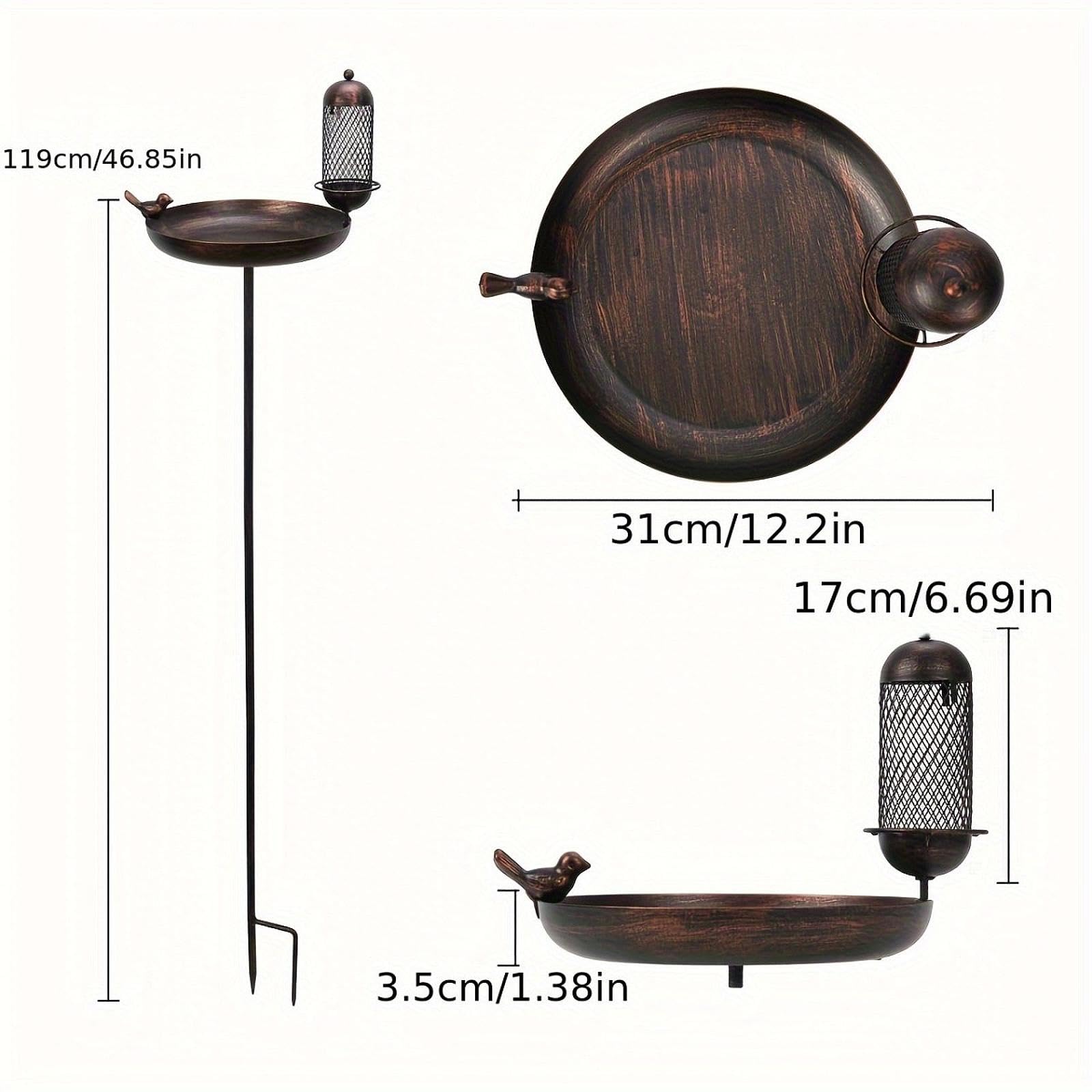 Bain d'oiseaux de 31 Cm (12,2 Pouces), Mangeoire à Oiseaux, Modèle Autoportant avec Piquet en Métal, Bain d'oiseaux en Métal, Mangeoire à Oise