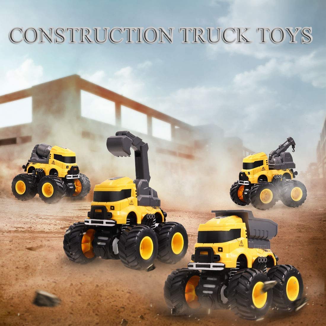 Camión de construcción de juguete Push and Go Car Toys para niños y niñas, juego de autos de juguete accionados por fricción que incluye grúa mezcladora, excavadora, camión volquete, 5