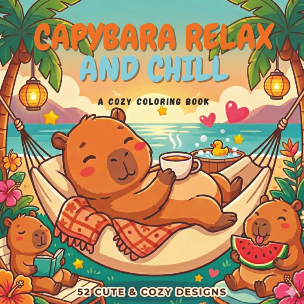 Capybara Relax & Chill Coloring Book: 52 Cute & Cozy Capybara Designs for Relaxation, Stress Relief & Mindful Coloring for Adults and Teens (Cozy Capybara Collection)