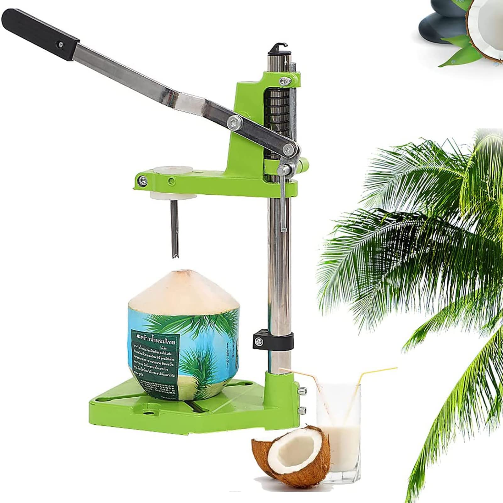 AYCDL Vertical Coconut Opening Machine, Commercial Coconut Opener Tool, Easy and Simple Take Out Refreshing Coconut Water, Stainless Steel + Casting Base, for Shops and Fruit M