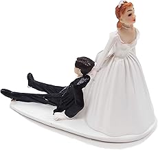 SCHOLMART Wedding Cake Toppers Bride and Groom Funny, Bride Dragging Groom Cake Topper, Cake Topper Wedding Bride and Groom, Wedding Cake Toppers Reluctant Groom Figurines (Reluctant Groom)
