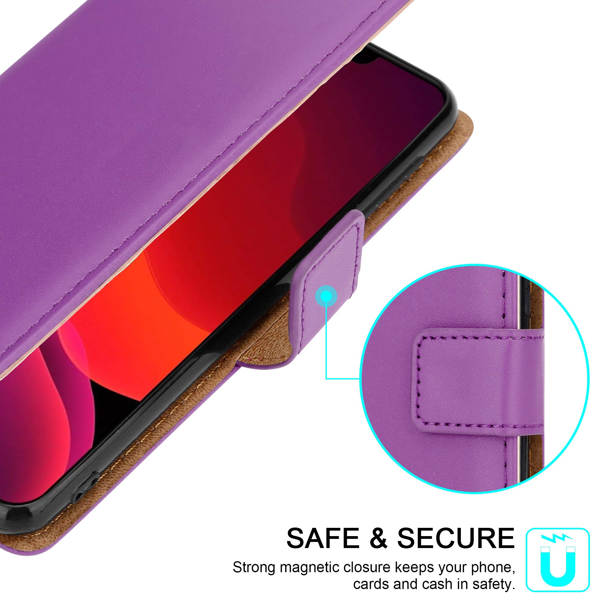 Onetoot - Custodia a portafoglio per Apple iPhone 12/iPhone 12 Pro, in pelle, impermeabile, antipolvere, resistente, con chiusura magnetica, scomparto per carte di credito, colore: Viola