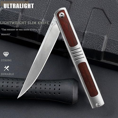 Miniatura 4 de QZL Cuchillo de bolsillo para hombre, cuchillo plegable con clip, con hoja de acero D2, bloqueo de forro de seguridad, cuchillo afilado para