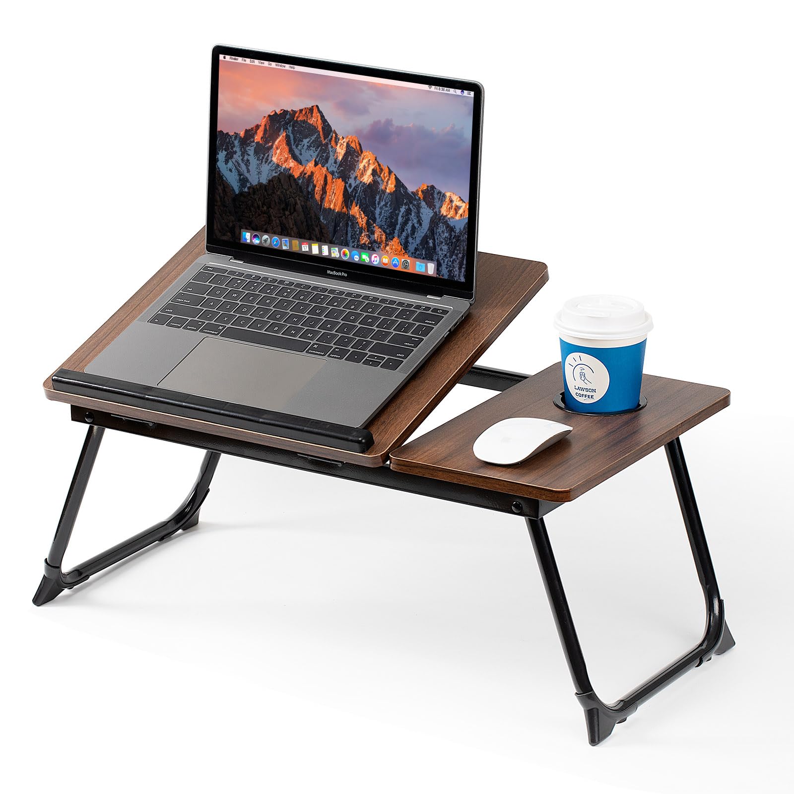 Laptop Desk for Bed Couch, Adjustable Foldable Bed Table with Cup Holder, Breakfast Serving Tray, Portable Laptop Lap Desk Stand for Working Reading Writing Eating Gaming in Bed Sofa Floor(DarkWalnut)