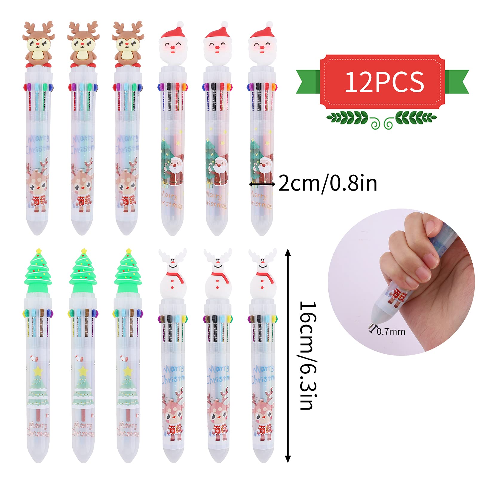 Produktbild von Whaline Mehrfarbige Kugelschreiber, Schneemann, Rentier, Weihnachtsbaum, Weihnachtsmann, Weihnachtsmann, Einziehbare Stifte Für Studenten, Für Weihnachten, Partys, Kinder, 24 Stück