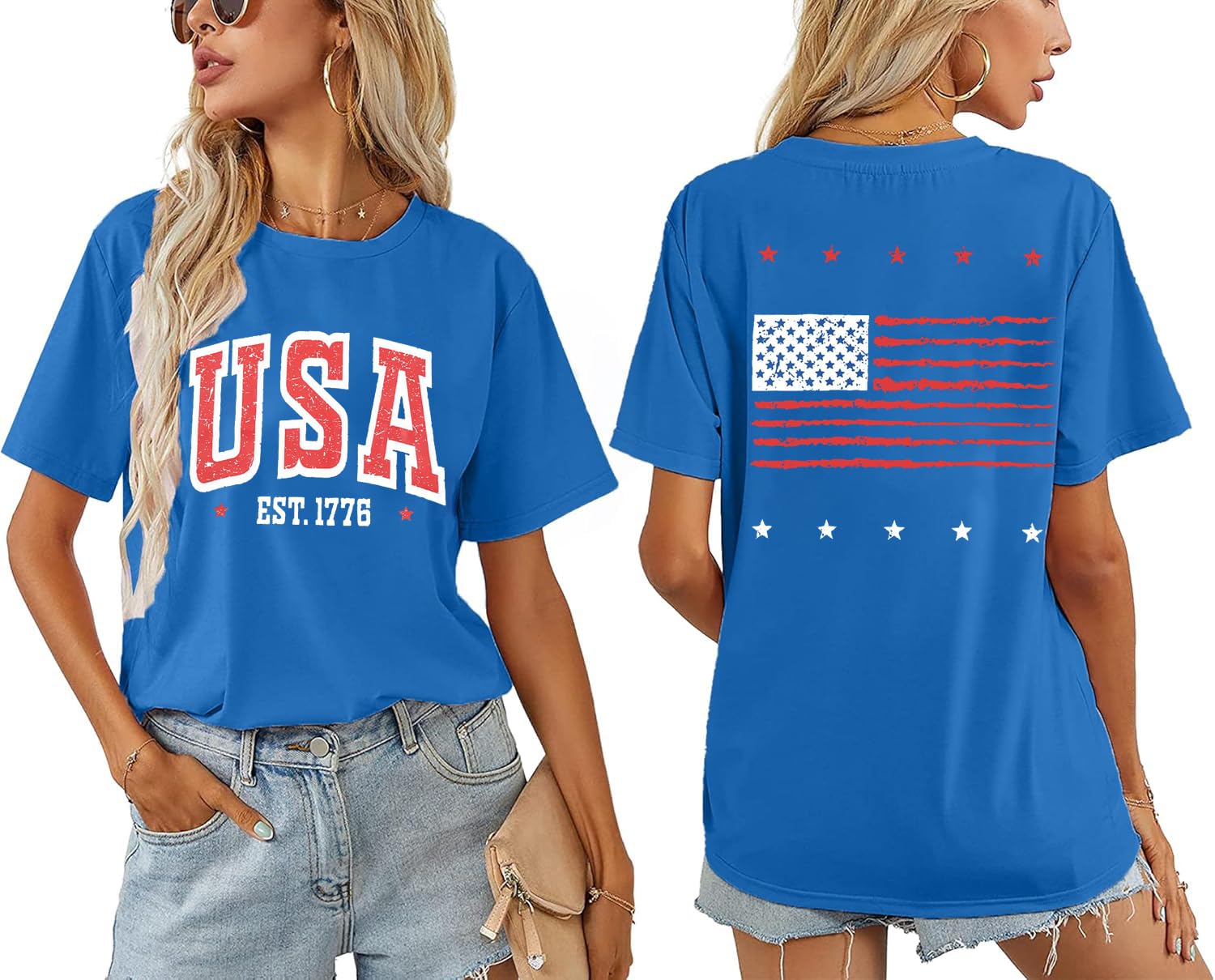USA Shirt American Flag Shirt: Funny 4th of July Shirts Women Patriotic Shirts Memorial Day Short Sleeve Top