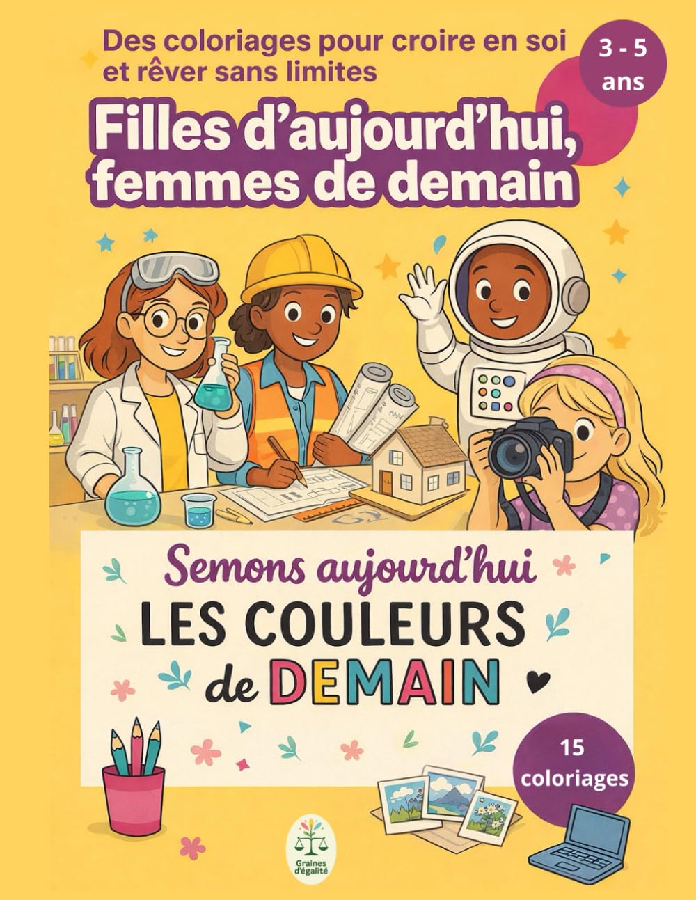 Livre de coloriage pour filles 3-5 ans – 15 coloriages inspirants – Filles d’aujourd’hui, femmes de demain – Confiance en soi et égalité