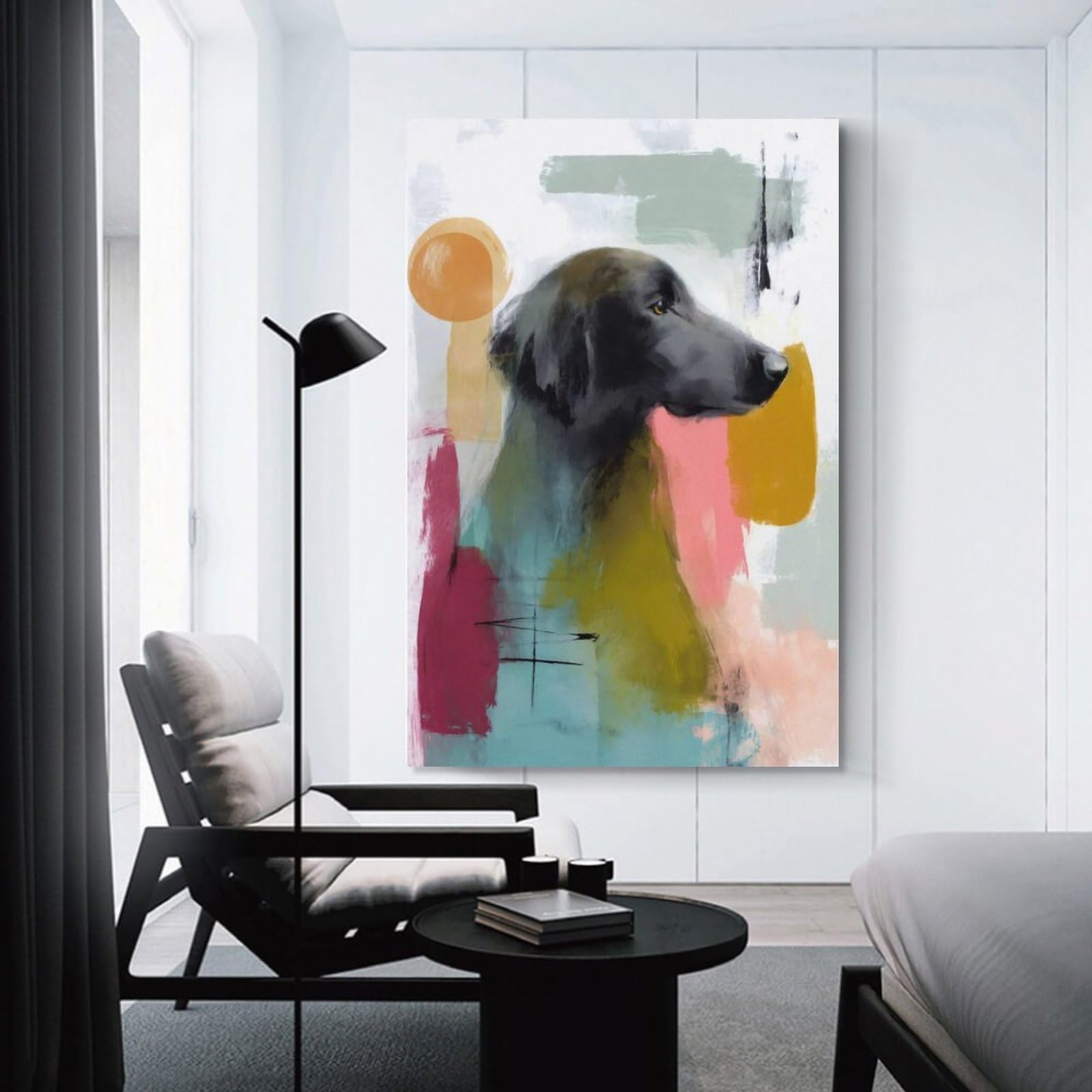 Junmoney Abstract Flat-coated Retriever Portrait Canvas Wall Picture, 20x30inch(50x75cm), for Wall Displays, Bedrooms Or Room Updates, Wall Decor Suited to Curated Displays
