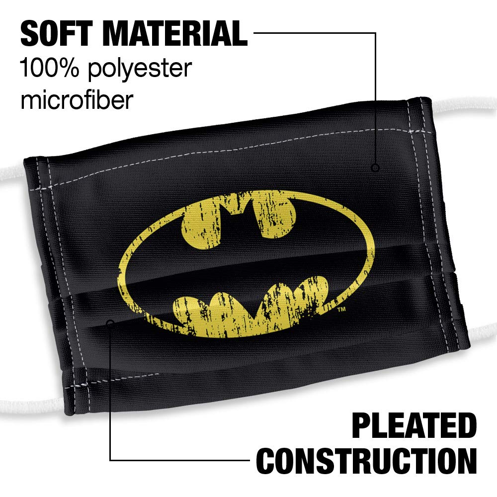 Batman Kids Classic Logo Distressed 1-Ply Reusable Face Mask Covering with Adjustable Nose Wire