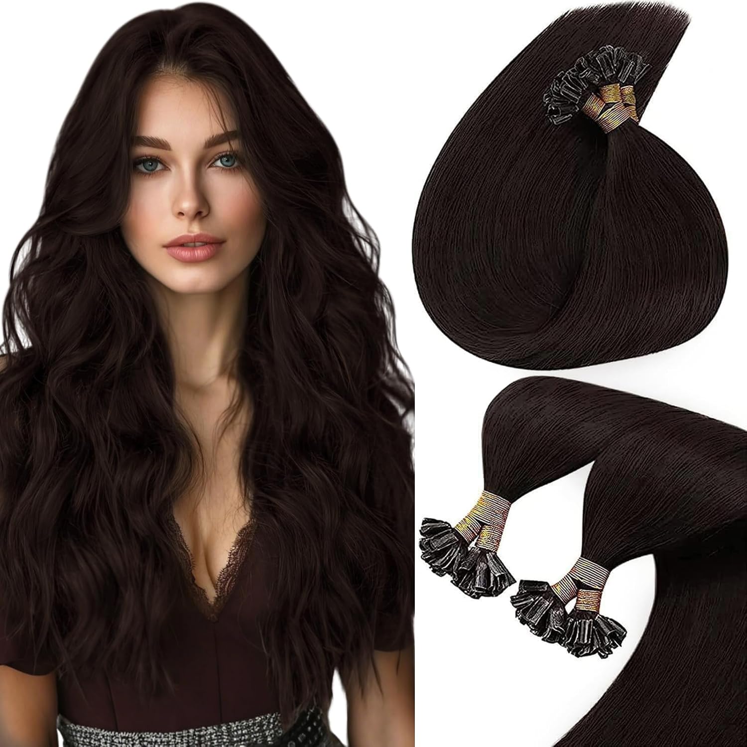 Sunny Hair U Tip Hair Extensions Human Hair Dark Brown Utip Hair Extensions for Women K Tips Hair Extensions Real Human Hair Natural Looking 20inch 50g