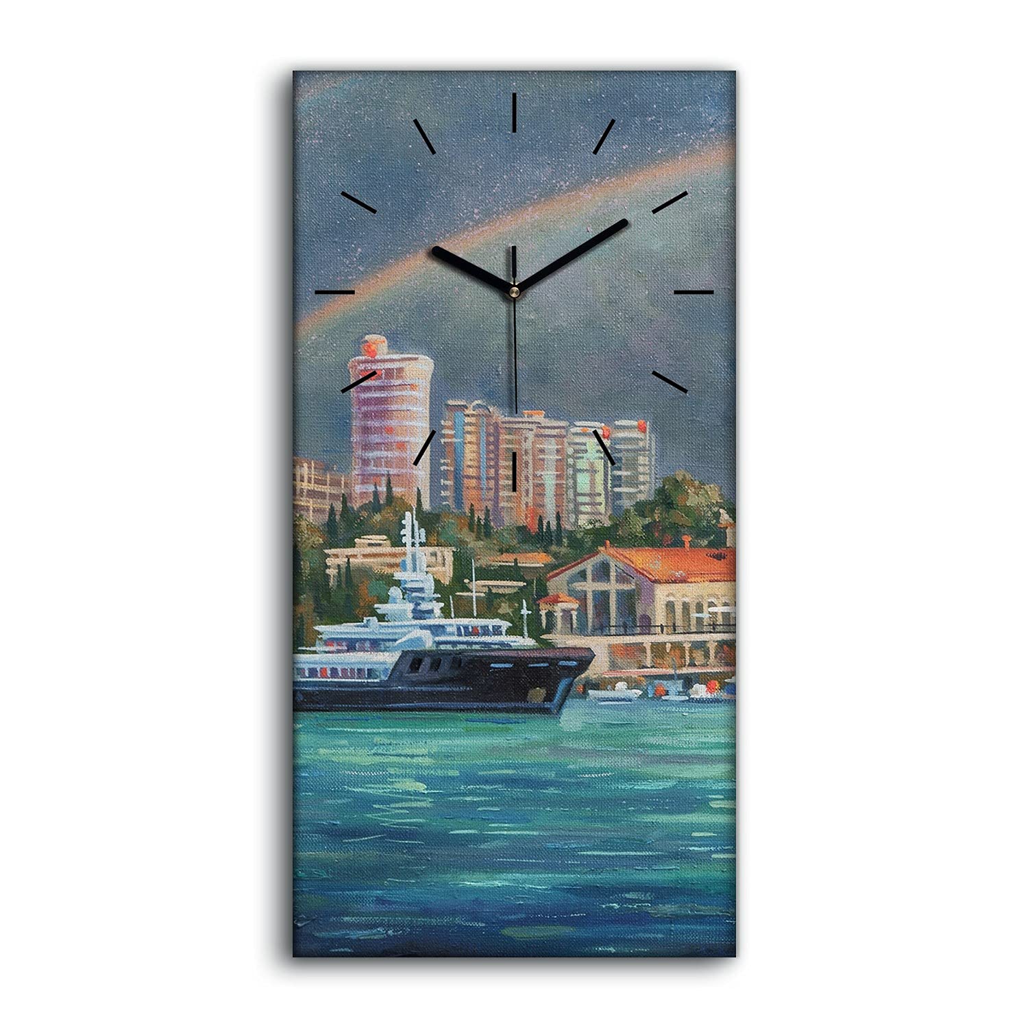 Horloge sur Toile Art Moderne Navires et Arc-en-Ciel Lumineux